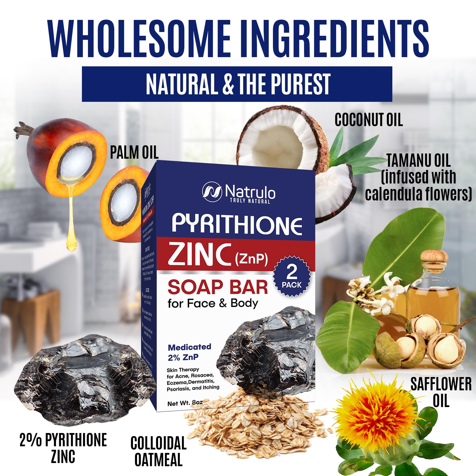 Herblov Pyrithione Zinc Soap Bar for Face & Body, 4oz | Cleanser for Acne, Rosacea, Eczema, Dermatitis, Psoriasis, Itching | Cle