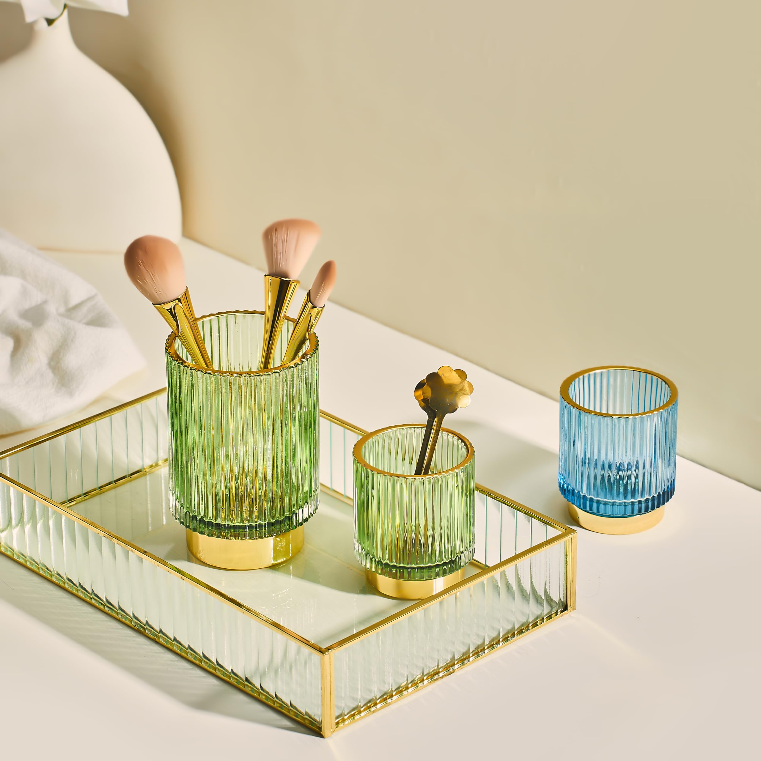 LEICURACE Makeup Brush Holder Toothbrush Holders Crystal Makeup Holder Small Makeup Organizer Retro Desktop Eyeliners Eyebrow Pe