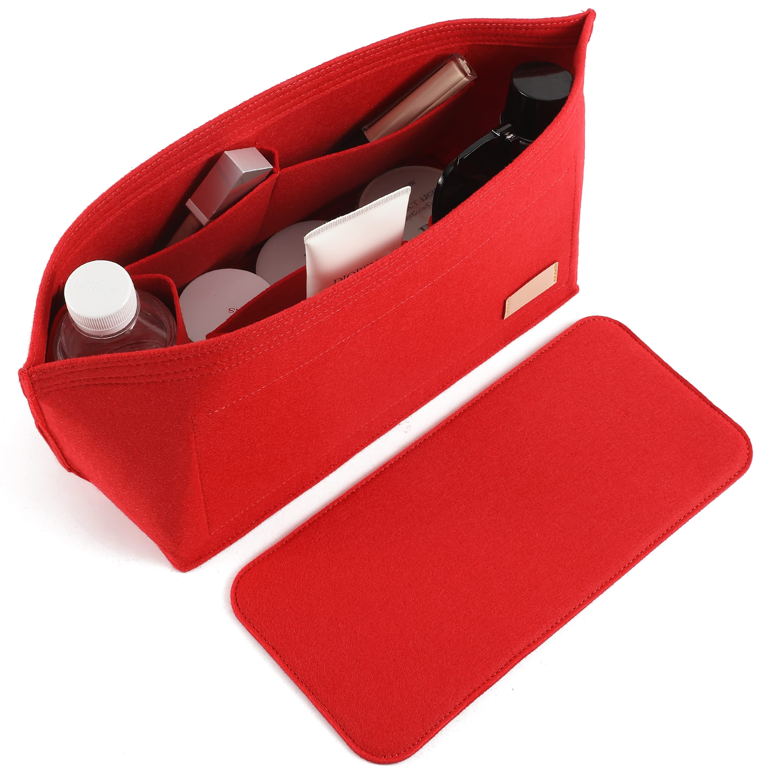Doxo Purse Organizer Insert Handbag & Tote Felt Bag Fits L Neverfull GM & Base Shaper 2pc Set (X-Large, Red-Combination)
