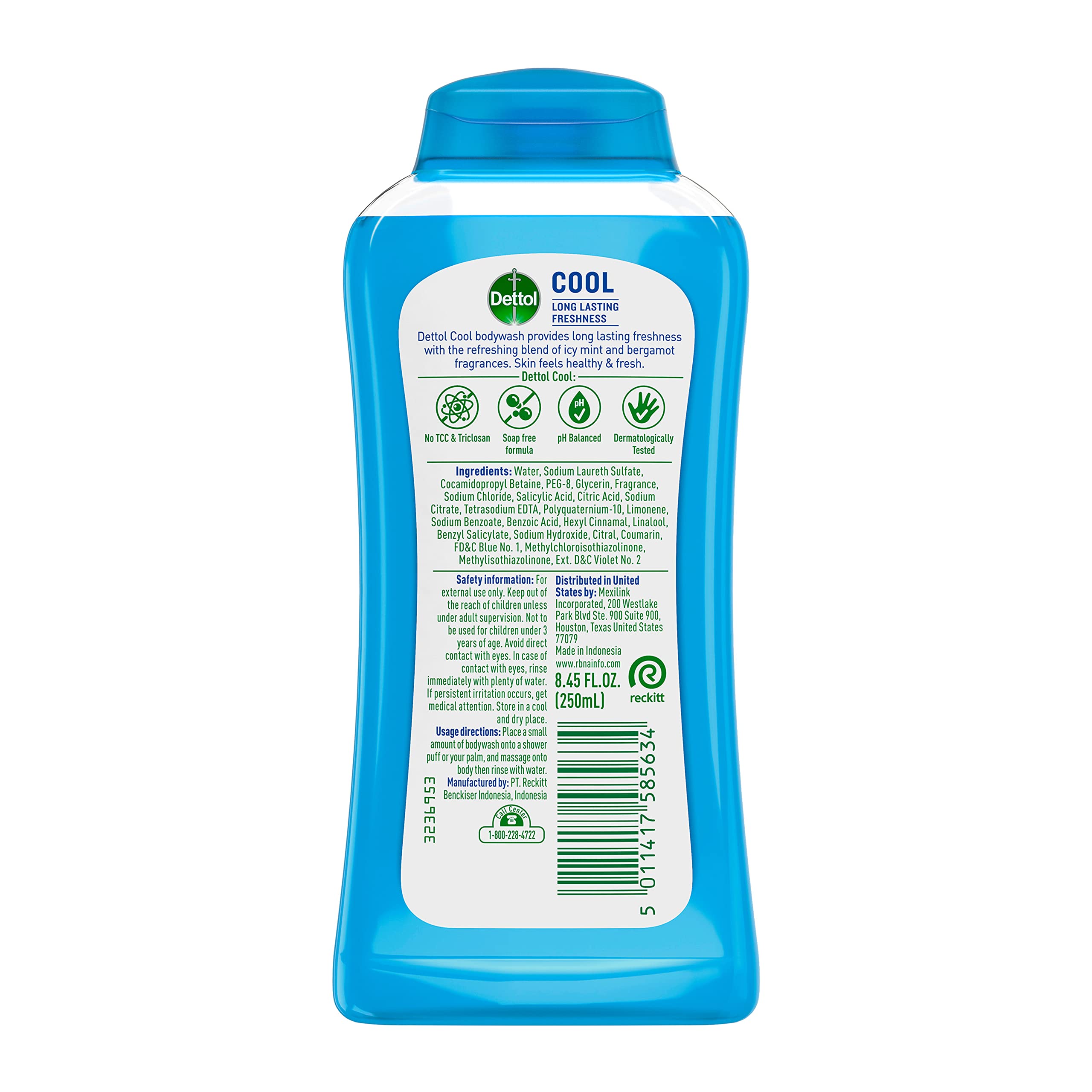 Dettol Cool Body Wash and Shower Gel, Body Wash with Mint and Bergamot, 8.45 Fl Oz (Pack of 1)