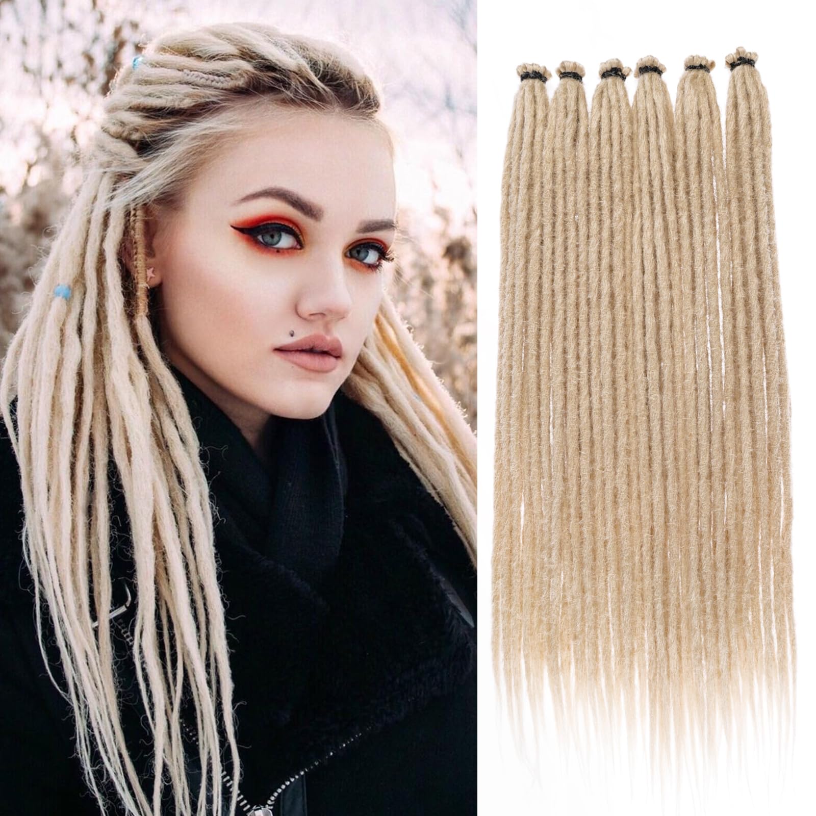 Leeven 18 Inch Blonde Synthetic Dreadlock Extensions 40 Strands Single Ended Crochet Dreads Extensions Handmade Soft 0.6 cm Widt