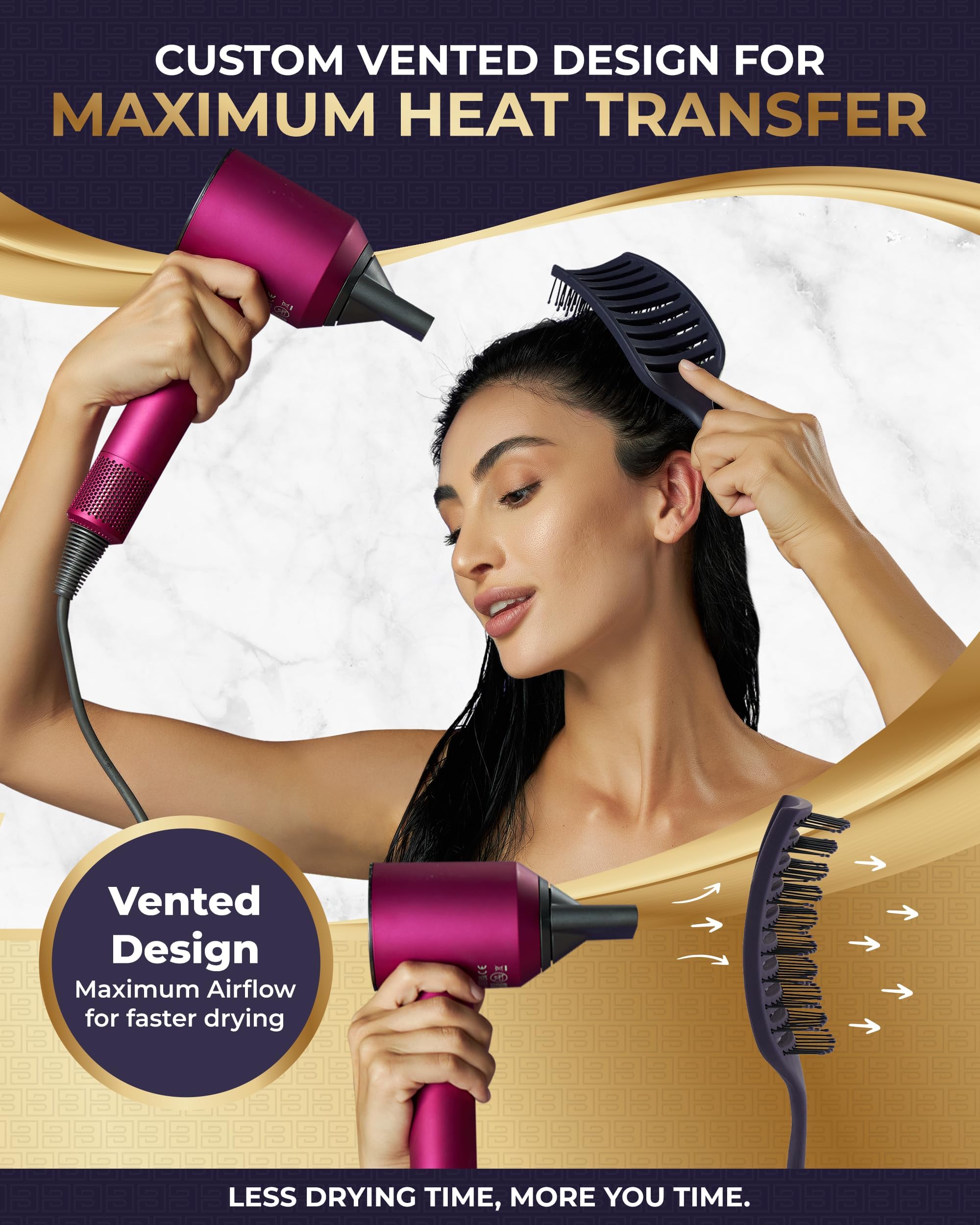 Beauxsoi Vented Brush For Blow Drying, Shower & Thick, Coily Or Straight Hair | Detangling Brush With Curved Vents & Wide Frame