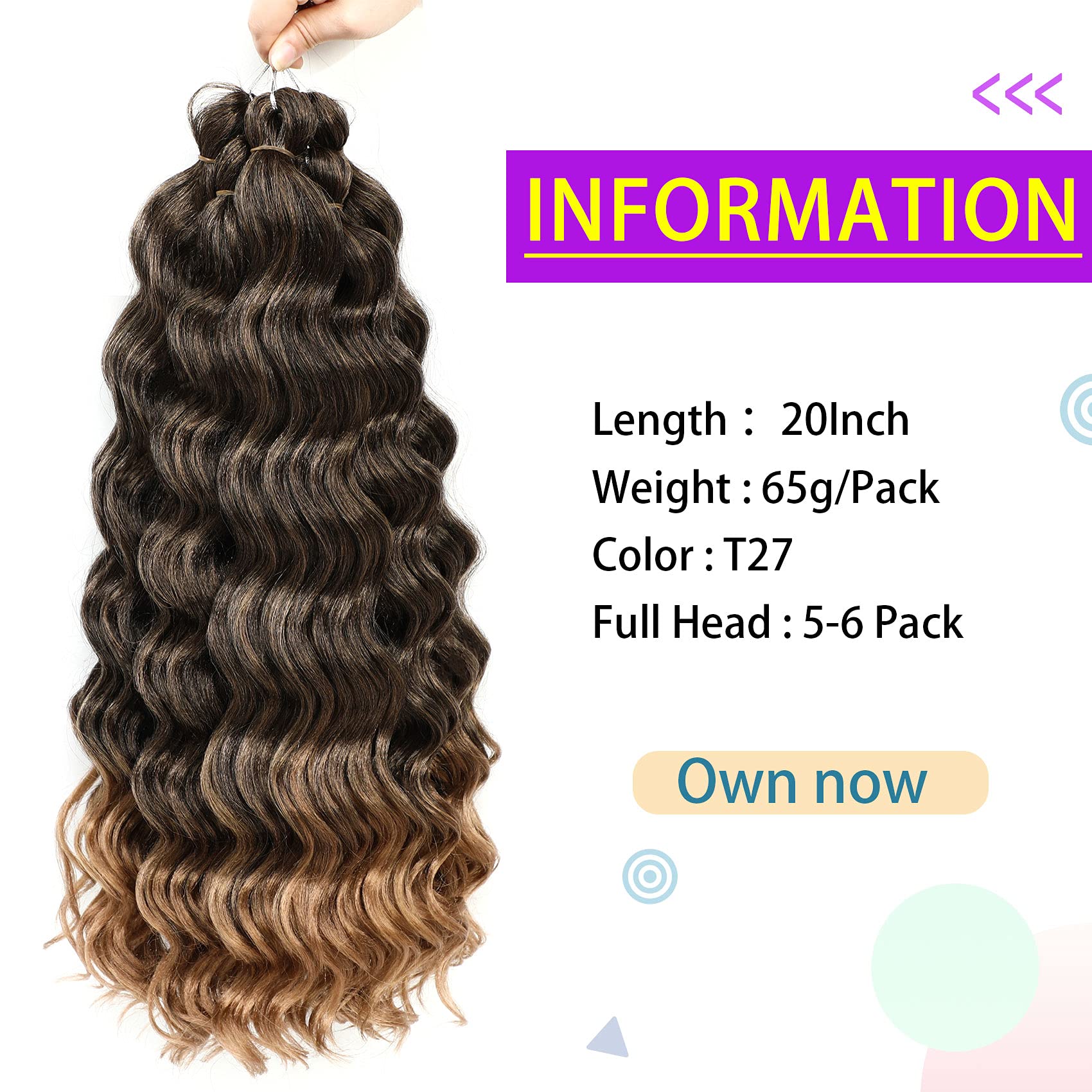 Ocean Wave Crochet Hair Deep Wave Crochet Hair Ocean Wave Braids Hair Synthetic Crochet Braiding Hair Extensions 8 Packs (14 Inc