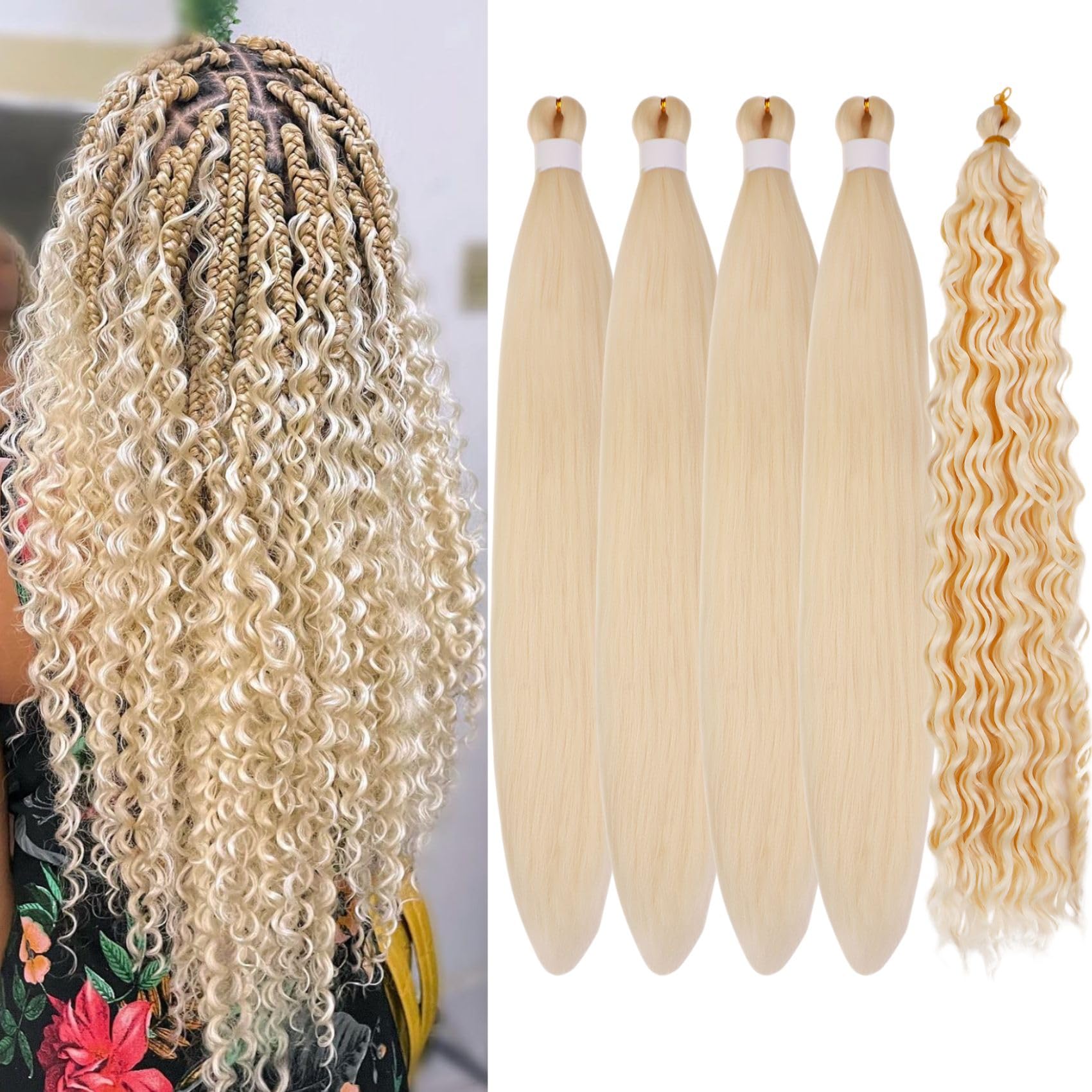 Blonde Braiding Hair Pre Stretched for Boho Braids Synthetic Prestretched EZ Braiding Hair for Knotless Box Braids Bohemian Brai
