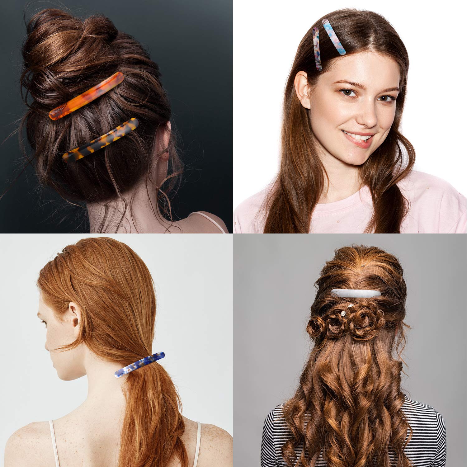 12 Pieces Hair Barrettes For Women Tortoise Shell Hair Barrettes Acetate French Skinny Hair Clip Automatic Ponytail Barrettes Fo