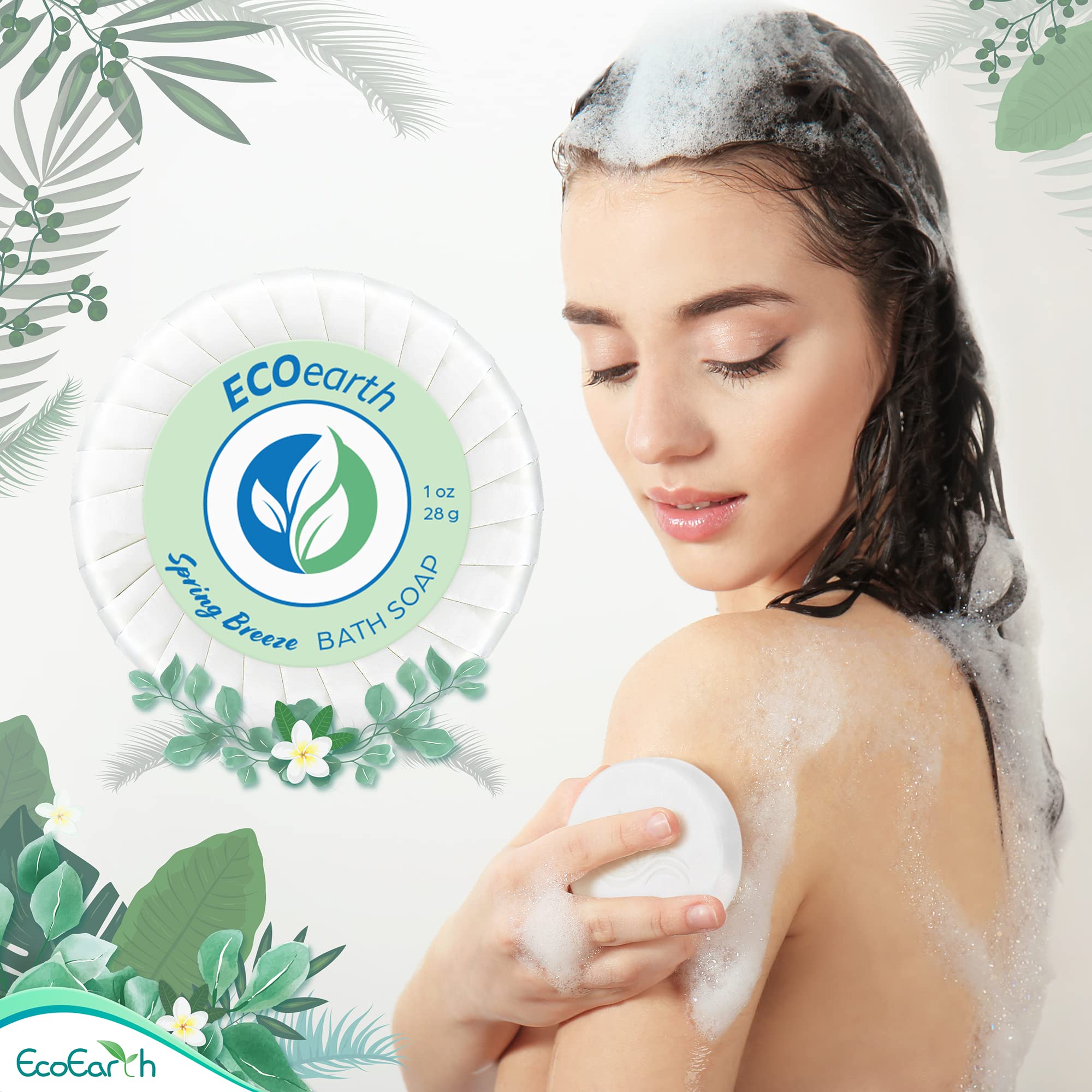 Ecoearth Hotel Soap Bars (Spring Breeze, 1 Oz, 100 Pack), Travel Size Luxury Bulk Amenities Bar Soap, Small Individually Wrapped