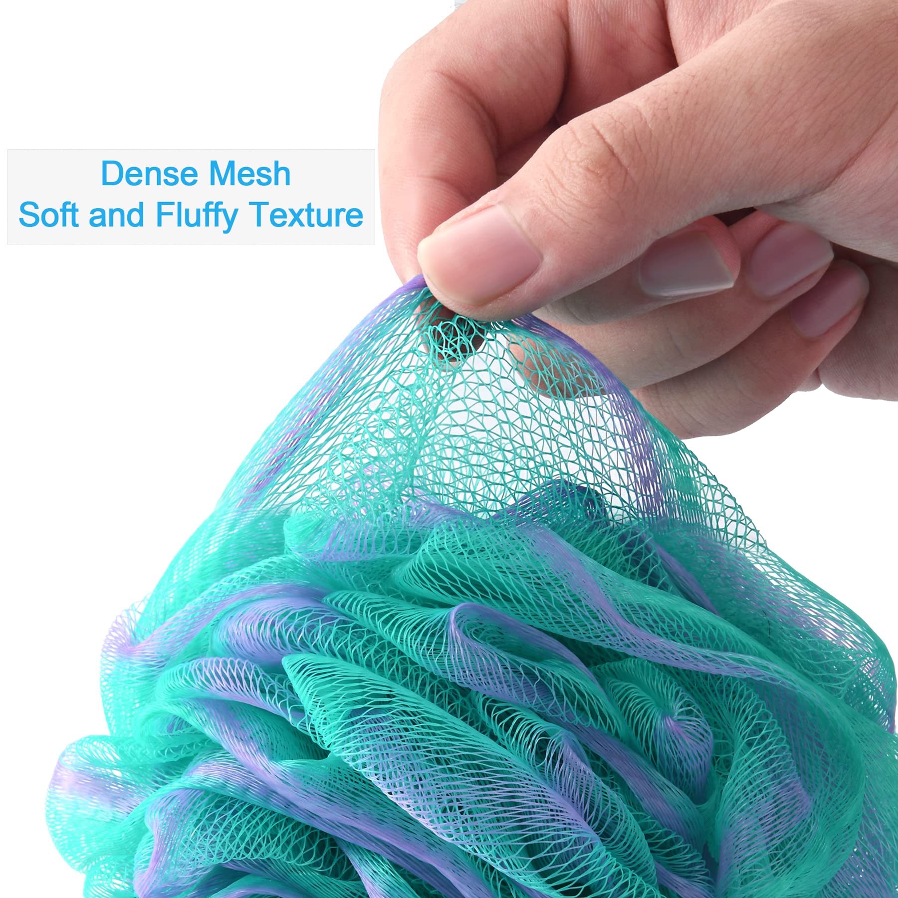 Amazerbath Loofah Sponge 75G/Piece, Exfoliating Bath Sponge Body Scrubber - Loofa Set Of 4 Flower Color (Large, Green-Purple)