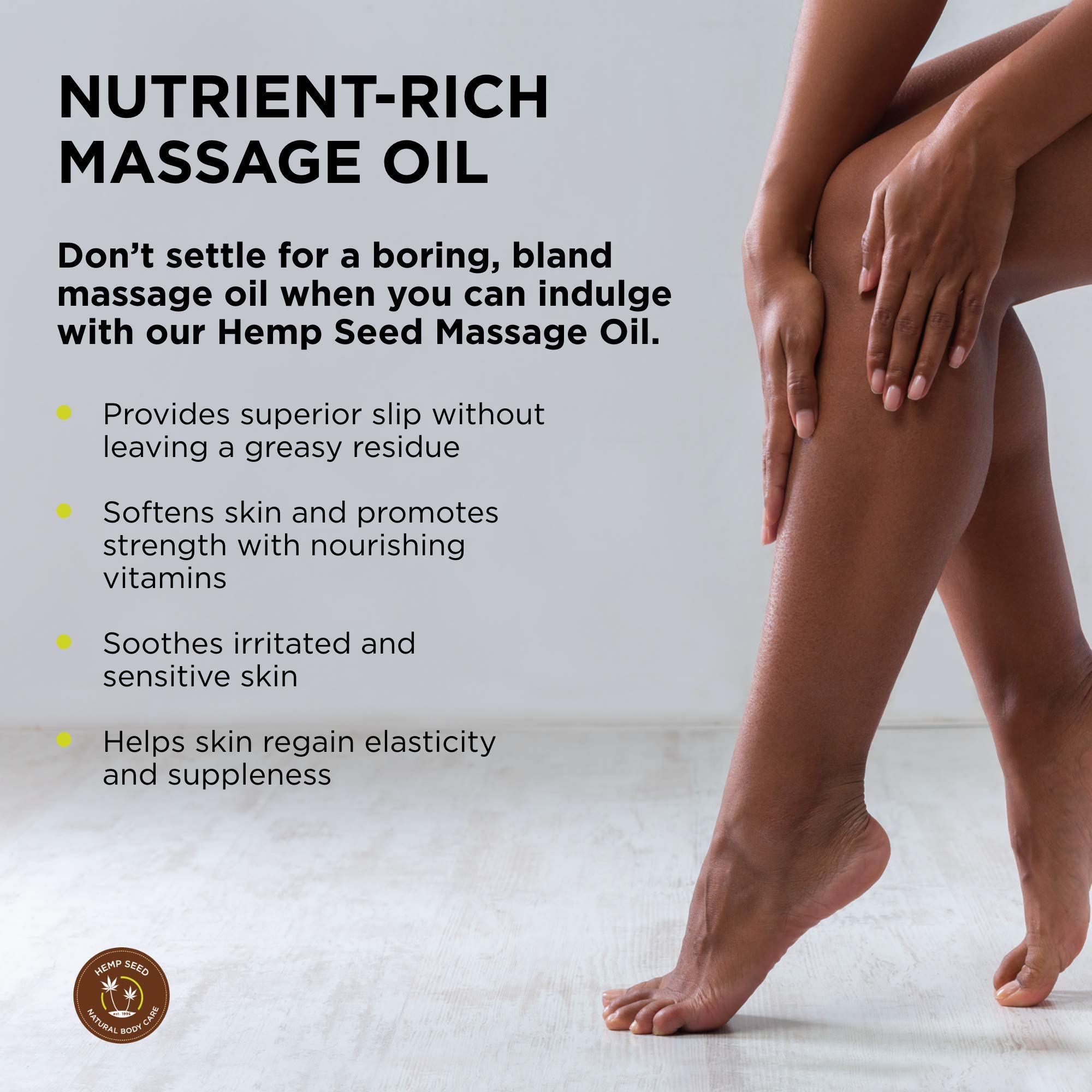 Hemp Seed Massage & Body Oil, Moroccan Nights Scent - 8 fl. oz. - Nourishing, Moisturizing Massage Oil - Hemp Seed, Apricot, Gra
