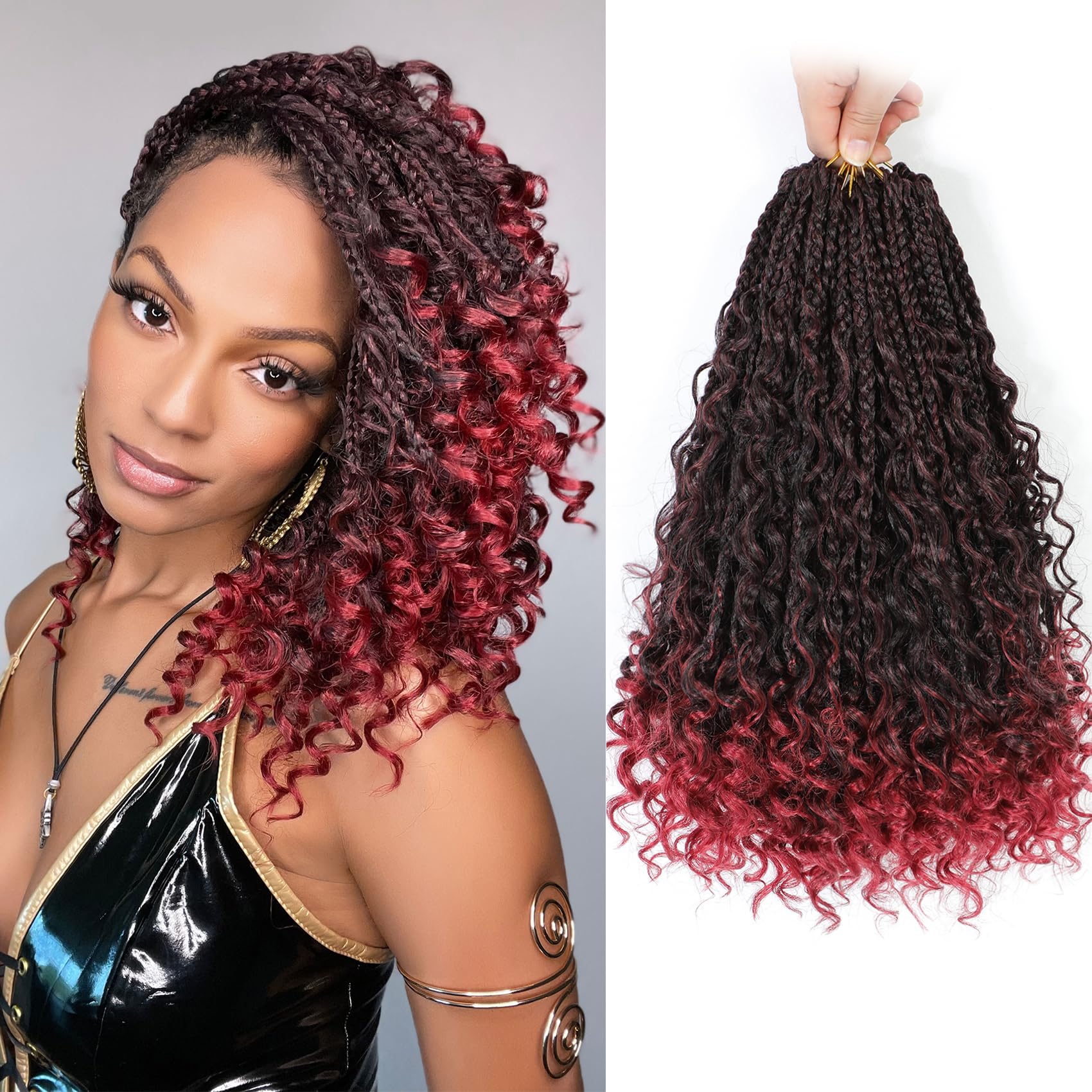 Karida 9 Packs Goddess Box Braids Crochet Hair 10 inch, Crochet Braids With Curly Ends, Pre-Looped Boho Box Braids Crochet Hair 