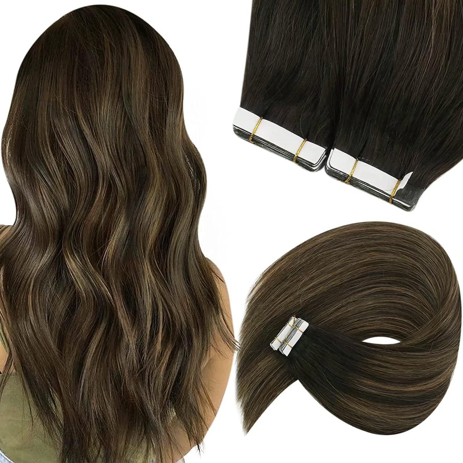Sunny Hair Tape In Hair Extensions Human Hair Brown Ombre Seamless Tape In Extensions Human Hair Dark Brown To Medium Brown Ombr