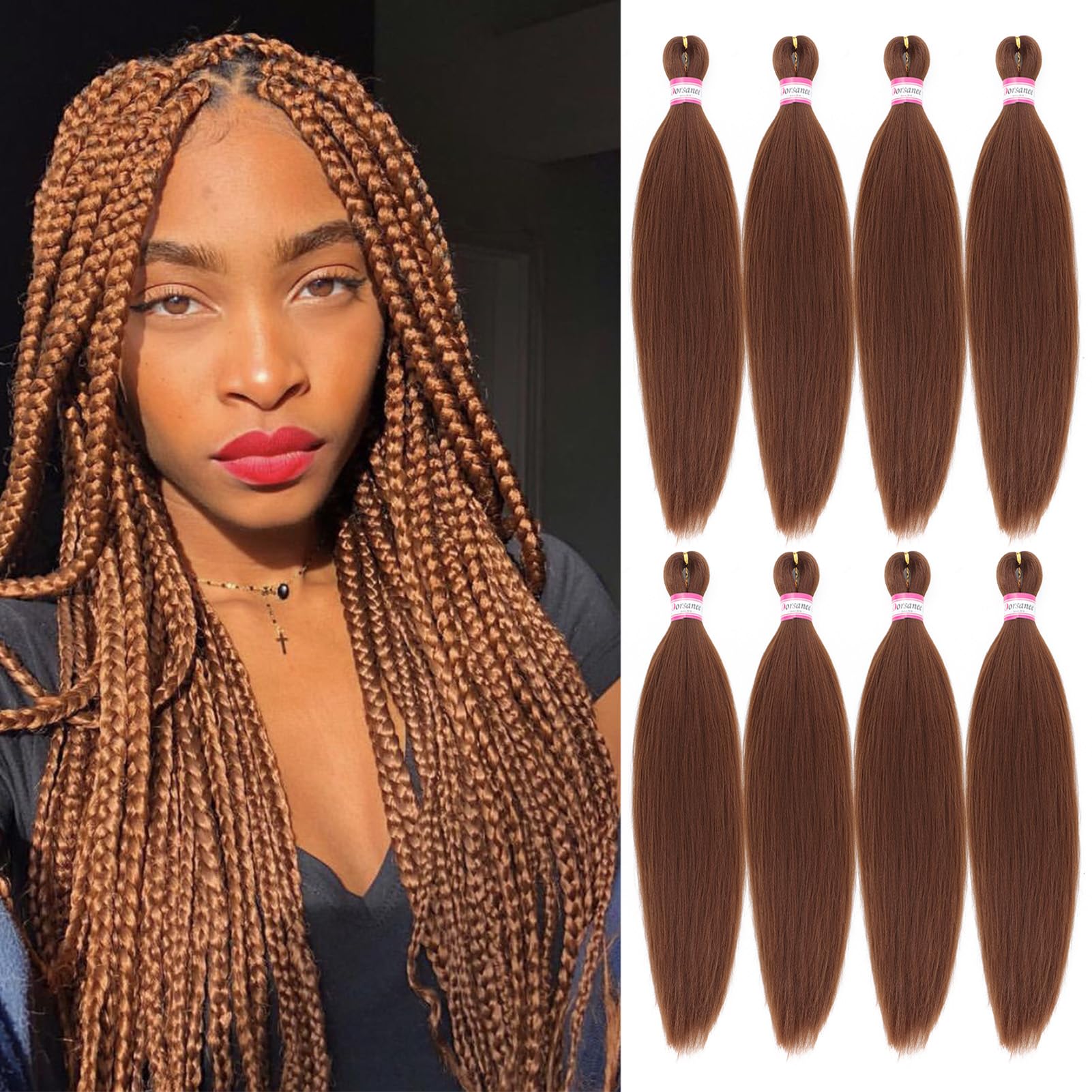 Dorsanee Brown Braiding Hair Pre Stretched 20 Inch 8 Packs Braiding Hair Extensions For Crochet Box Braids Twists Locs Hair Soft