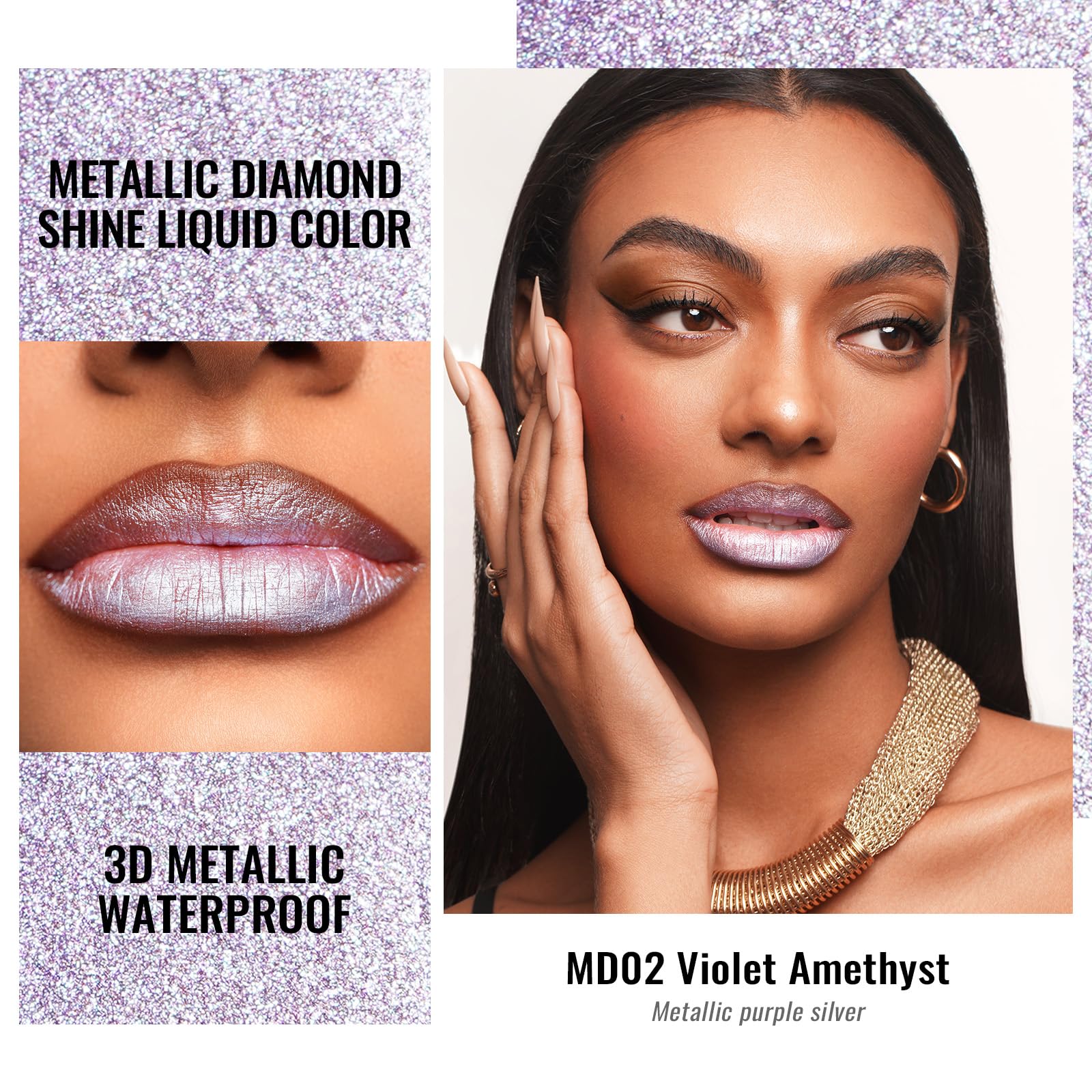 Oulac Violet Purple Lip Gloss Metallic Shine Lipstick For Women, Long Lasting Waterproof, High Impact Lip Color, Smooth Aslo For