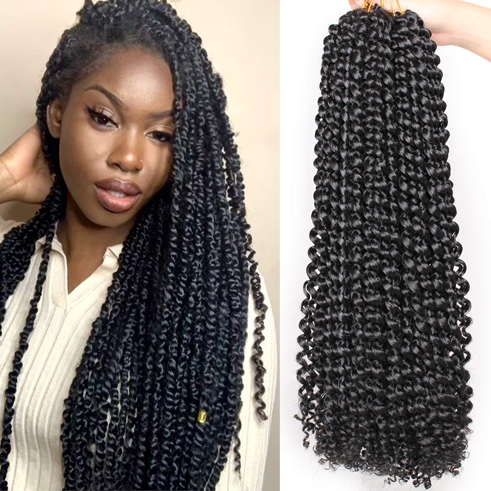 Leeven 24 Inch Long Water Wave Crochet Braids Hair For Passion Twist 7 Packs Natural Black Pre Looped Passion Twists Hair For Bu