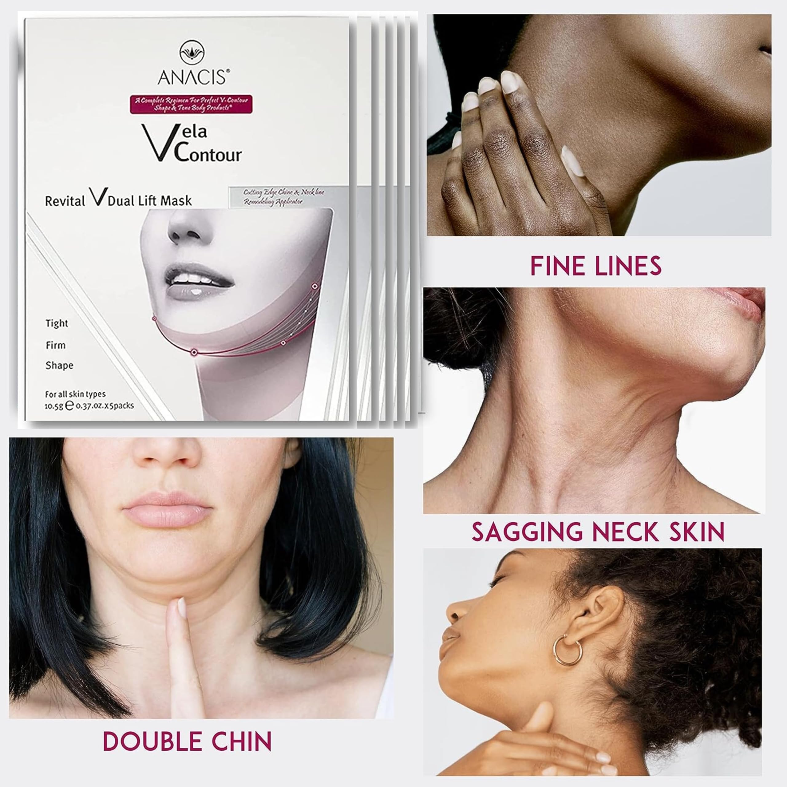 Anacis Facial Mask - Works for V-line Neck Chin Jawline - Fine Lines - Neck Wrinkles - Sagging Skin - for Women and Men - 5 Face
