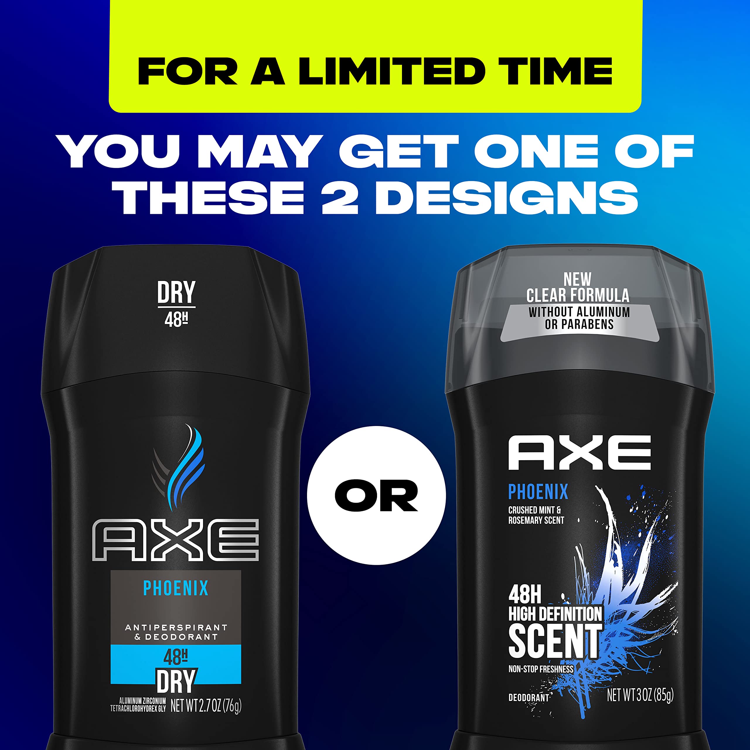AXE Phoenix Deodorant for Men, 48H Odor Protection, Crushed Mint & Rosemary, 3 Ounce (Pack of 4), Aluminum Free, Black
