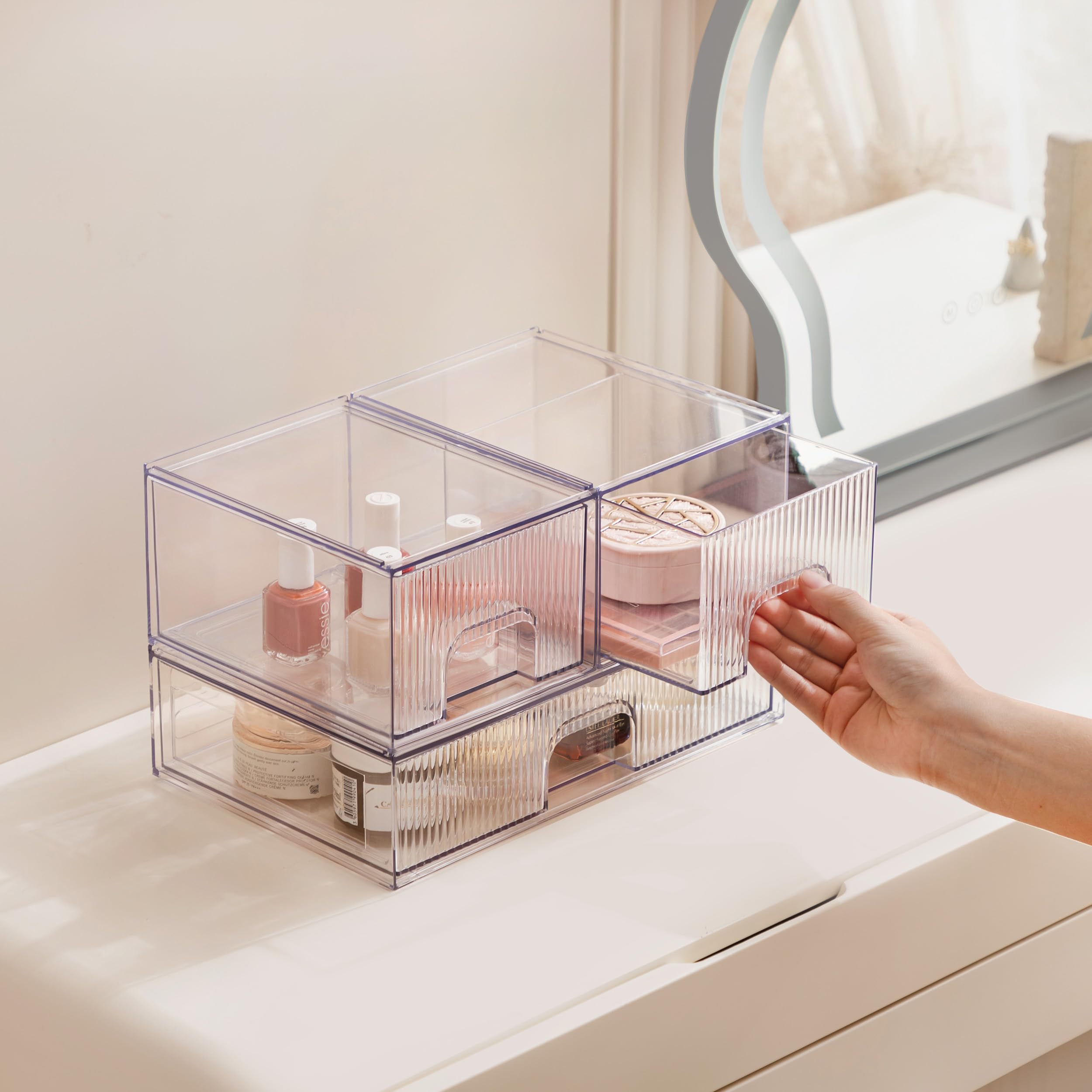 Hblife Stackable Clear Acrylic Storage Drawer Organizer - Set Of 3 Makeup And Bathroom Storage Bins - Versatile For Vanity, Unde