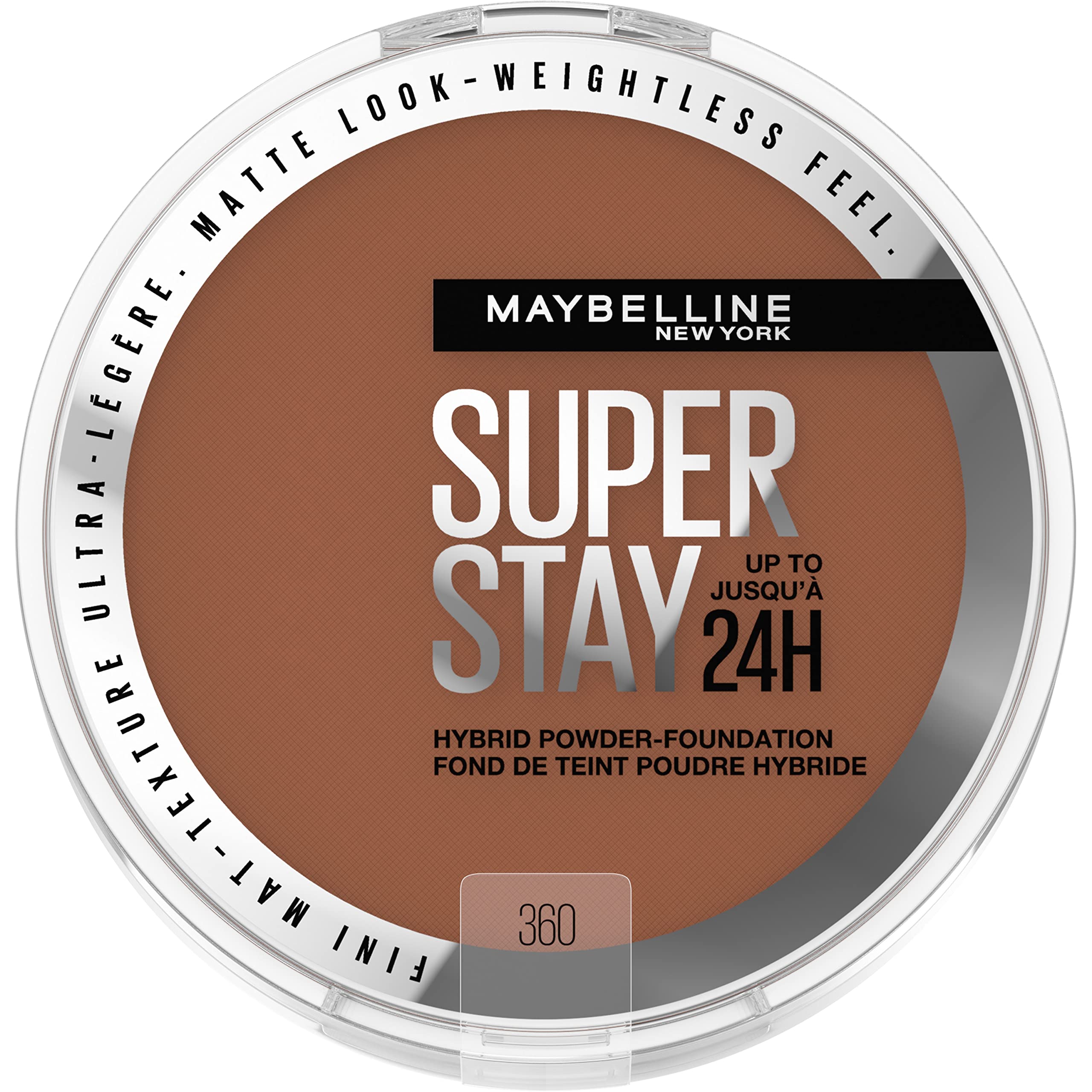 Maybelline Super Stay Up To 24Hr Hybrid Powder-Foundation, Medium-To-Full Coverage Makeup, Matte Finish, 360, 1 Count
