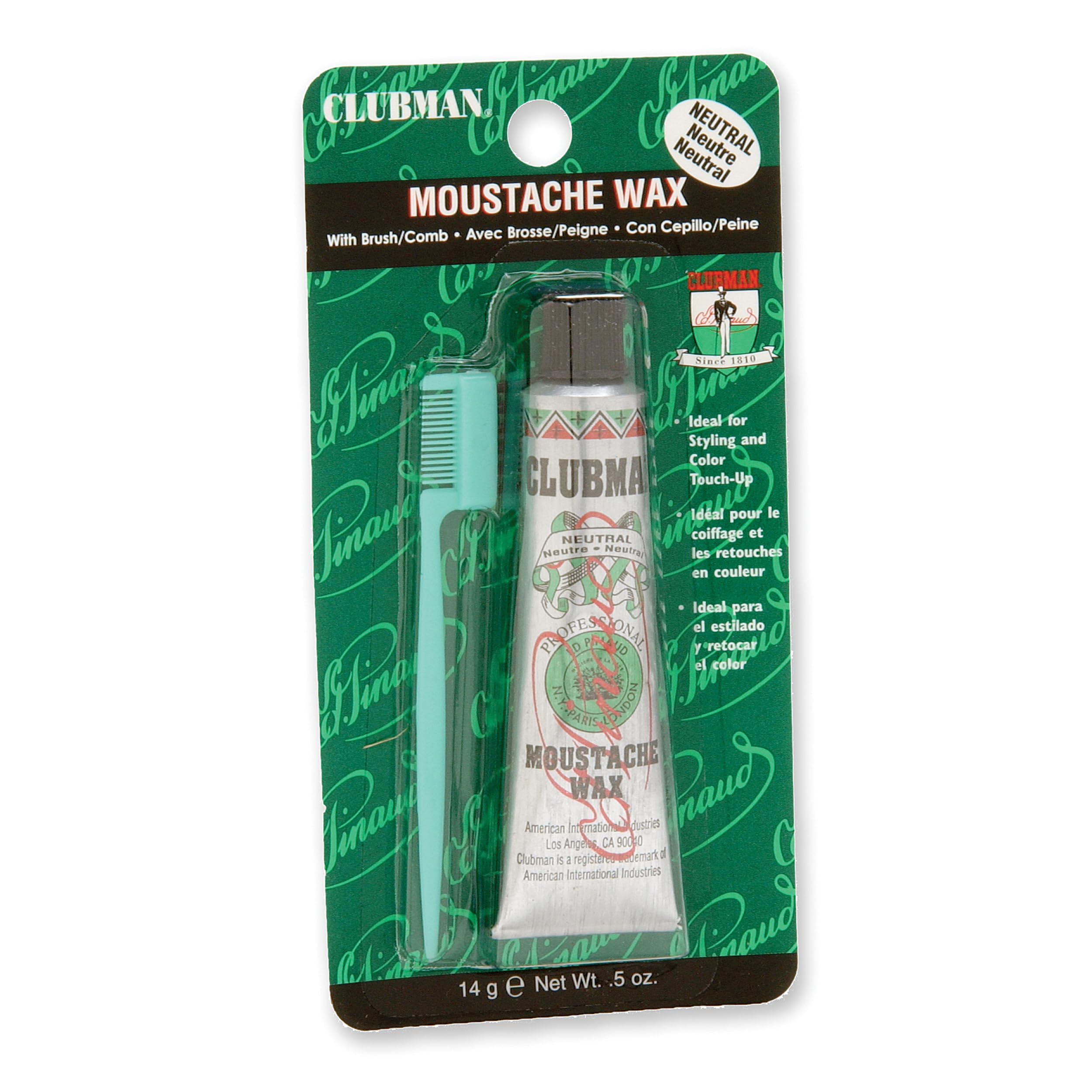 Clubman Moustache Wax - Neutral, 0.5 oz, Wax, Model 070639, Perfect for Styling and Grooming