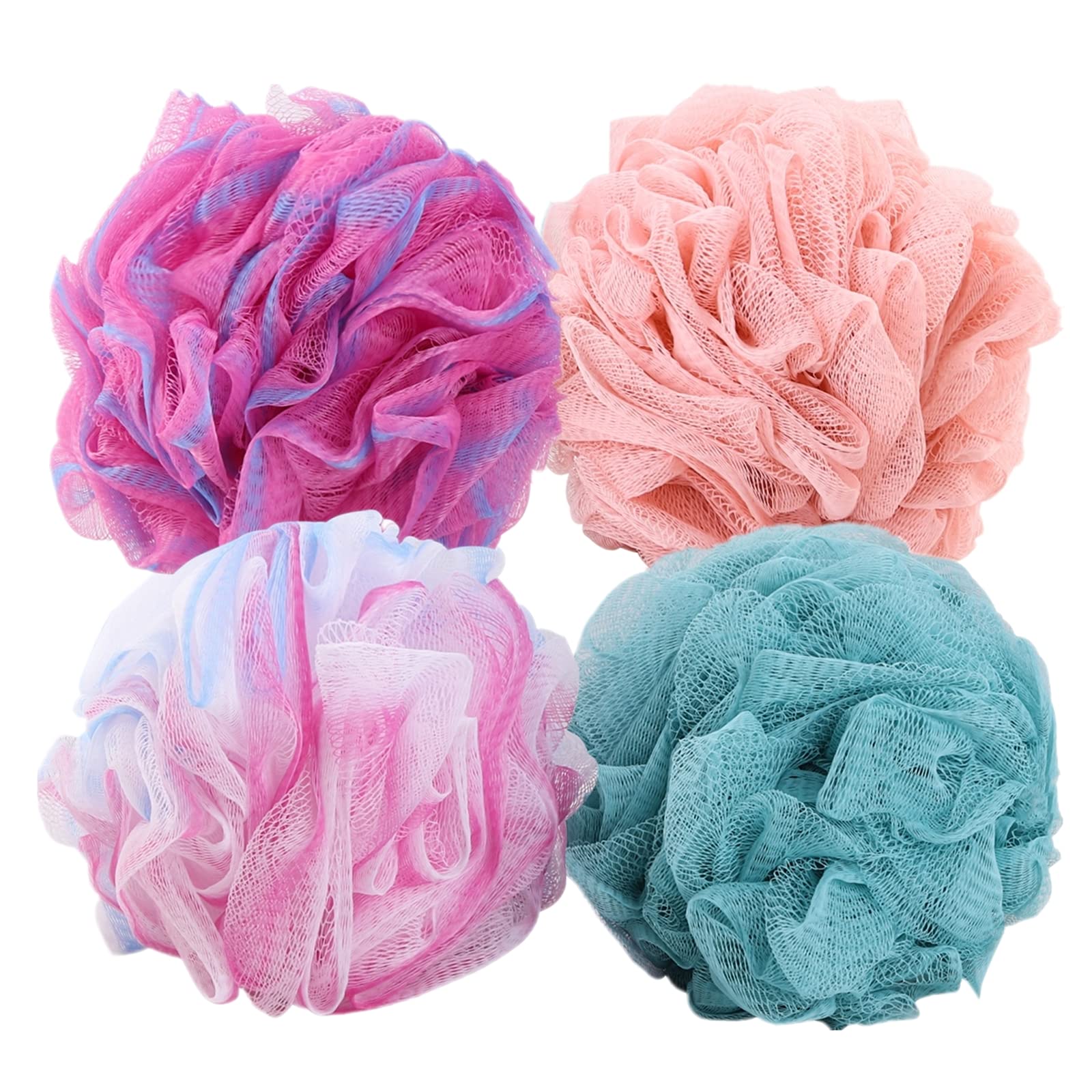 Btyms 4 Pieces Shower Loofahs Exfoliating Sponge Body Scrubber 75G/Pc Bath Puffs Shower Scrunchies Bathing Sponges For Women And