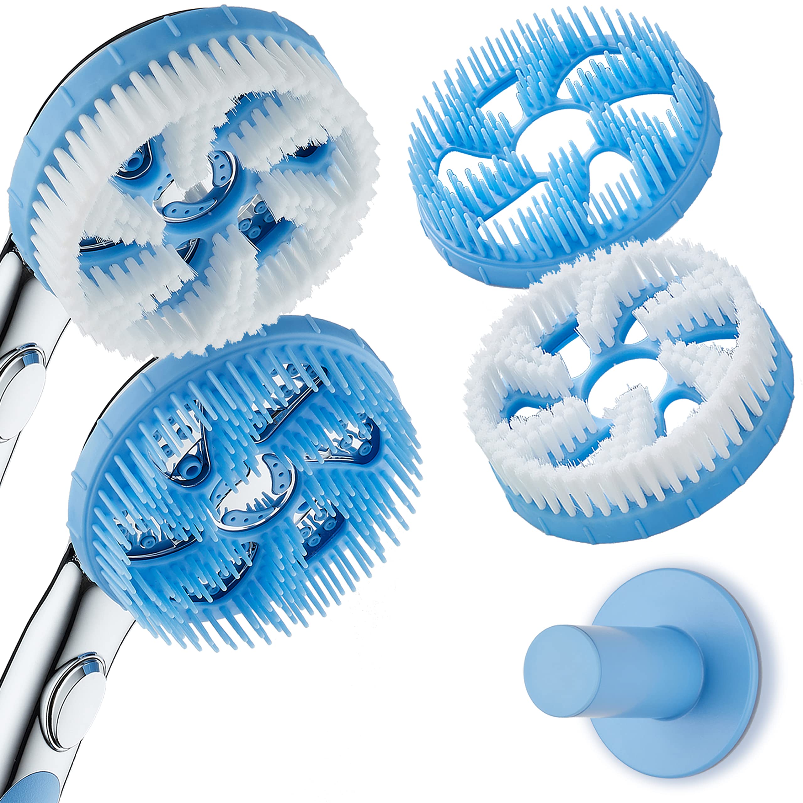 AquaCare 3-pc. Brush Head Set for Aquassage Hydrotherapy Hand Shower - Soft Bristle Body Brush, De-tangling Hair Brush, Wall Hol