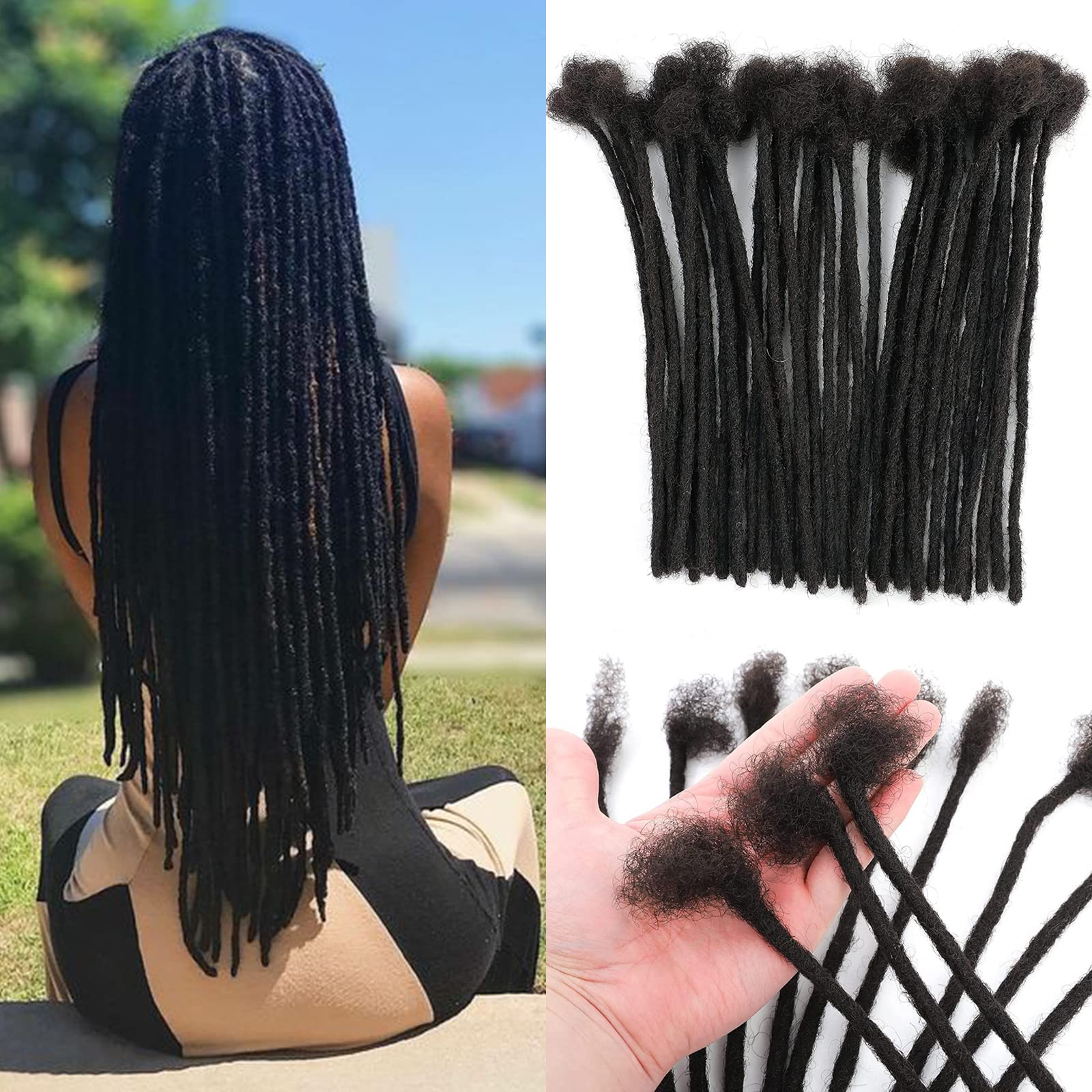 14 inch Loc Extension Human Hair 60 Strands 0.4cm Width 100% Full Handmade Permanent Loc Extension Human Hair for Women/Men Can 