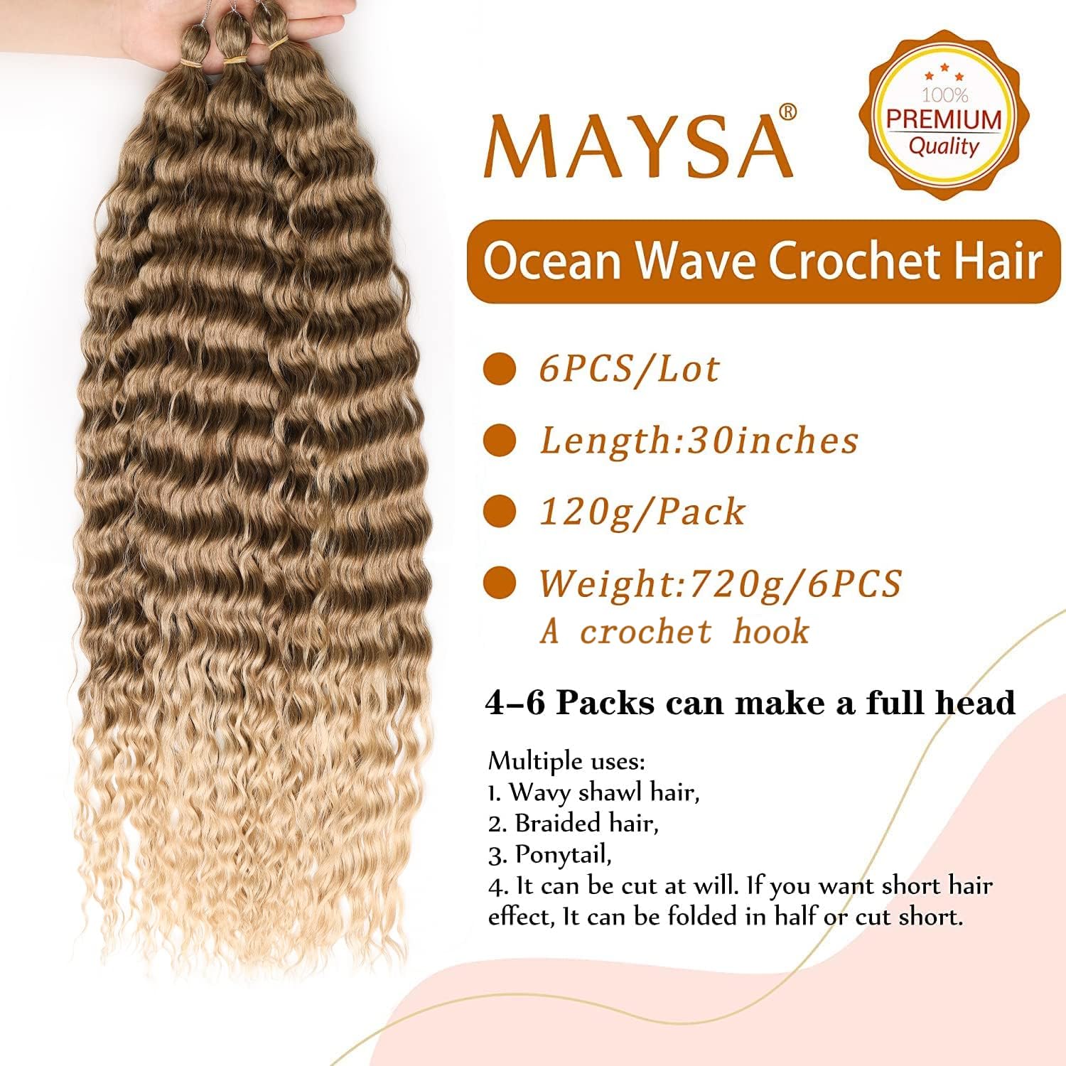 Maysa Ocean Wave Crochet Hair 30Inch Ombre Curly Crochet Hair 6Packs Deep Wave Crochet Hair Extensions For Women #T8/24