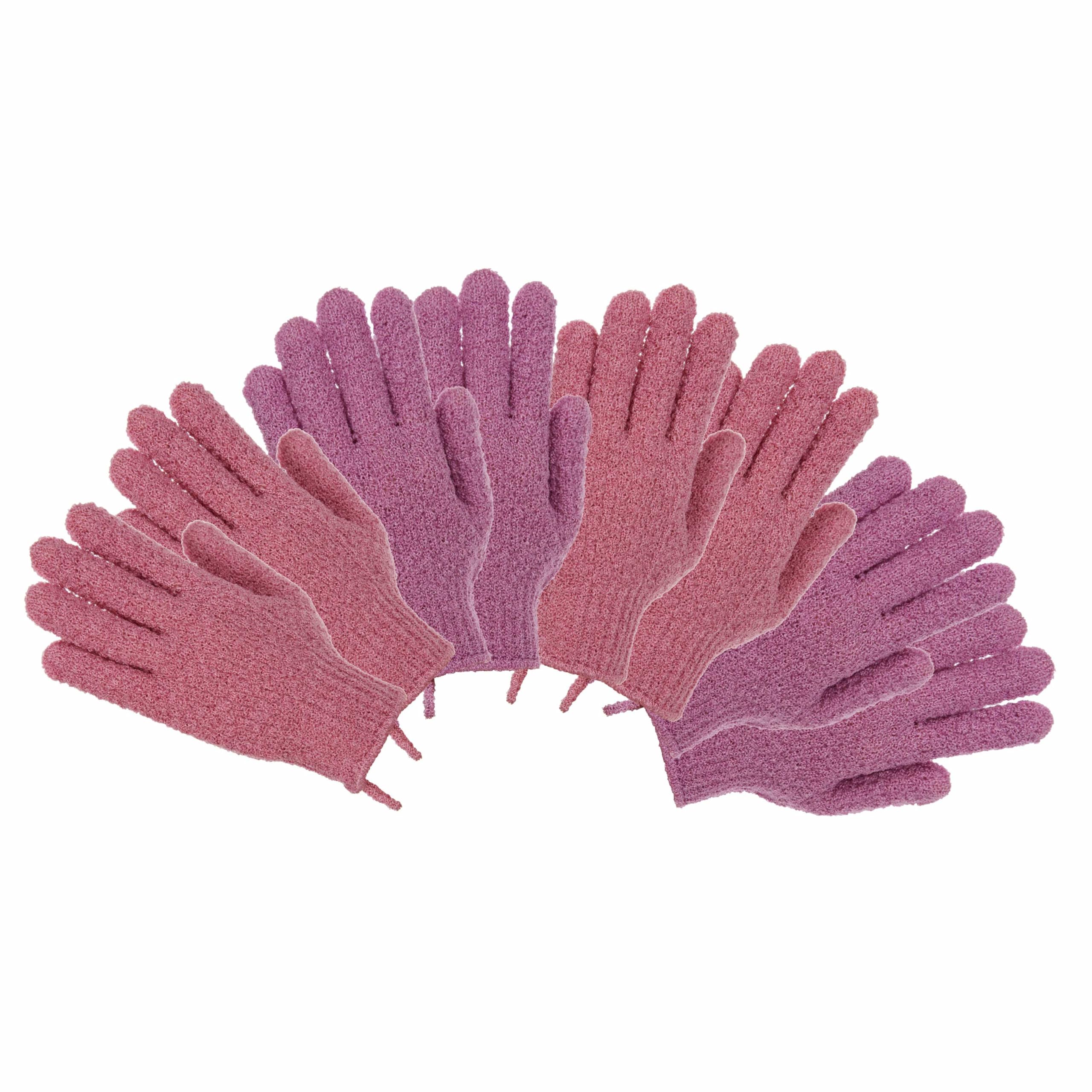 The Beauty Project 4 Pairs Exfoliating Gloves, 100% Nylon, Dual Texture Body Scrub For Spa, Massage & Dead Skin Removal, Multi-C