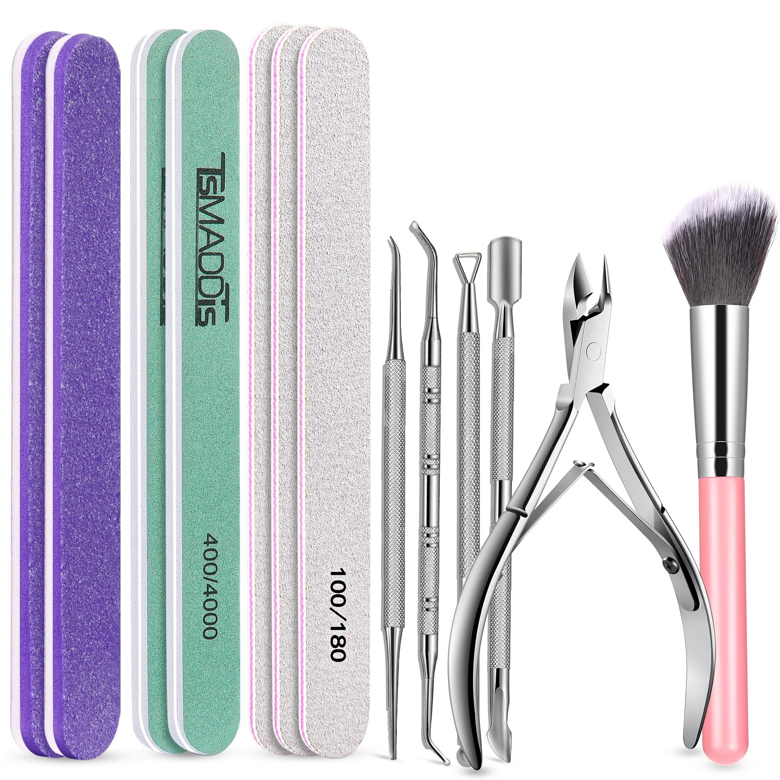 TsMADDTs 13PCS Manicure and Pedicure Tools Kit, Nail Files and Buffers Block, Polish Buffer, Cuticle Nippers, Cuticle Pusher, Cu