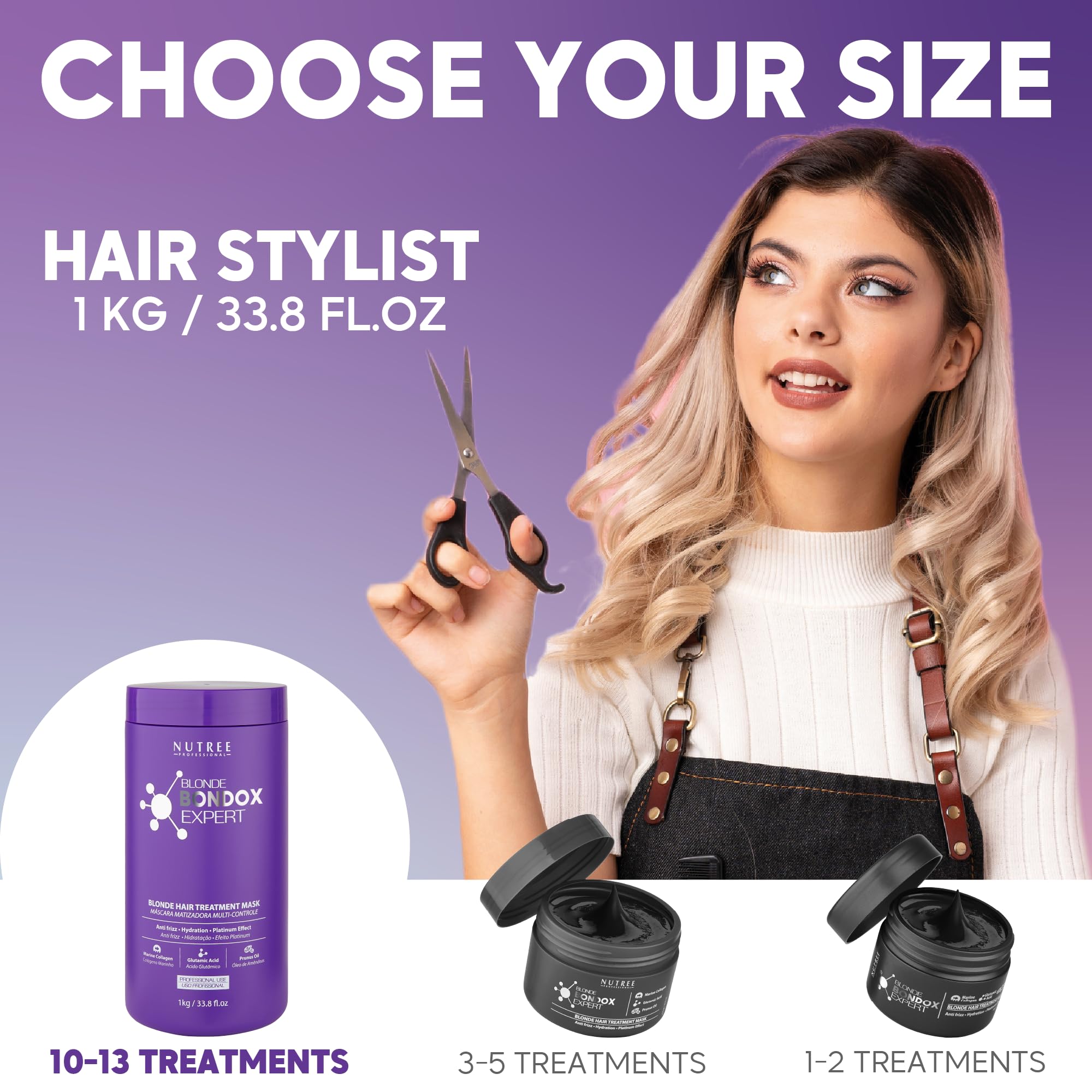 BLONDE BONDOX HAIR TREATMENT 33.8 oz Purple Hair Mask for Blondes | Almond Oil Hair Repair Moisturizer Thermal Mask | Results fo