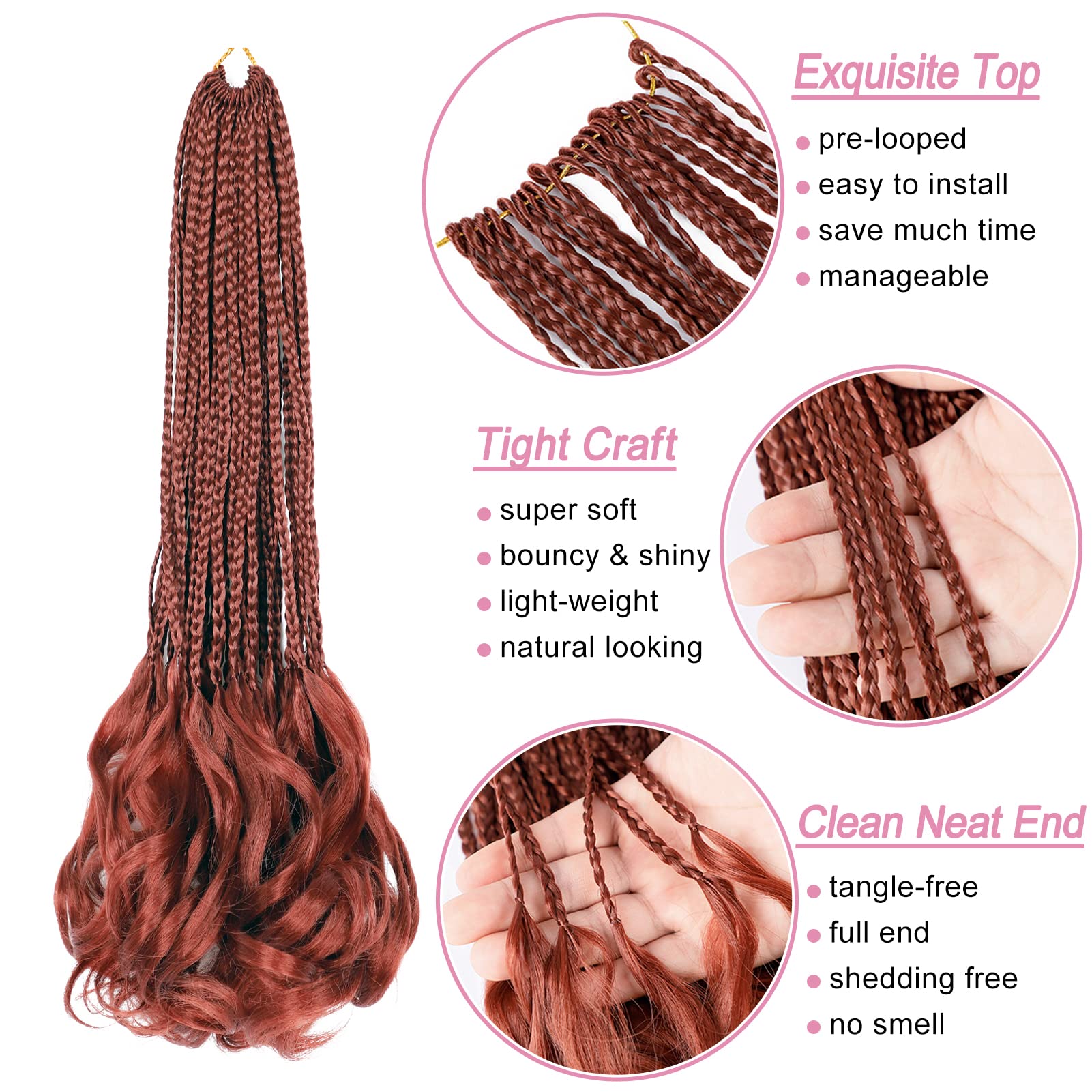 French Curl Crochet Braids 18 Inch 6 Packs Goddess Box Braids Crochet Hair Pre Looped French Curly Braiding Hair Cooper Red Croc