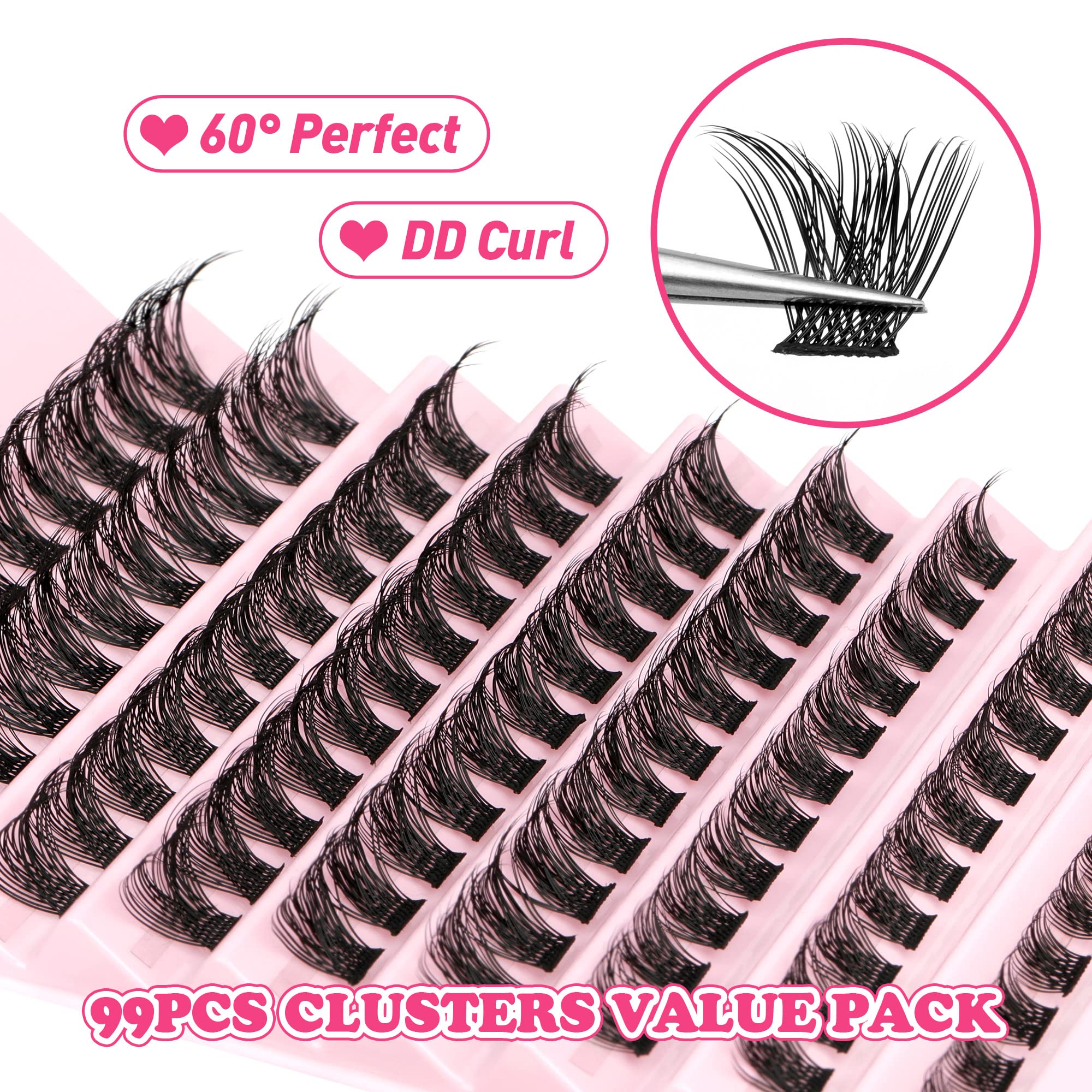 JIMIRE Lashes Clusters, Reusable Fluffy Cluster Lashes, Natural Wispy DIY at Home Eyelash Extensions with Individual D Curl, 8-1