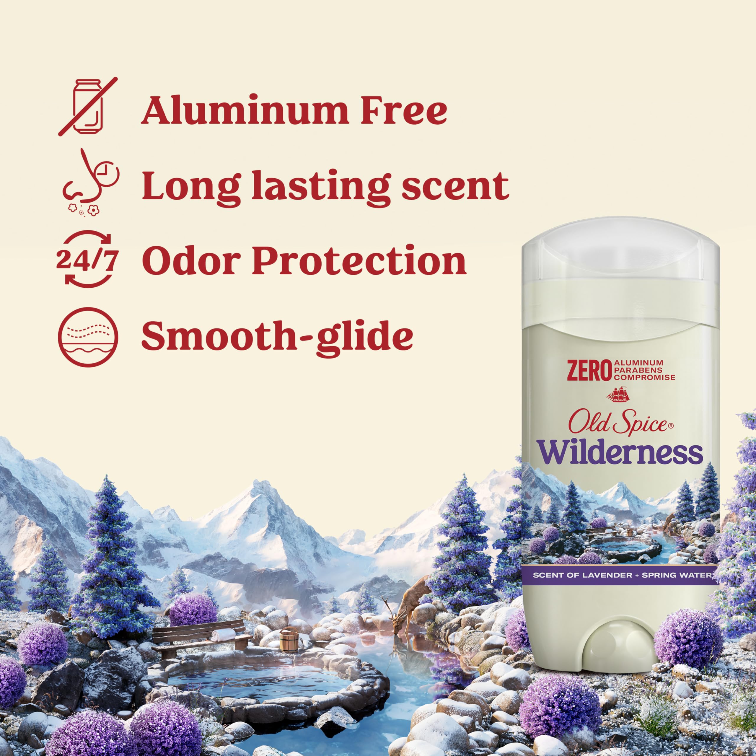 Old Spice Men'S Deodorant Aluminum-Free Wilderness With Lavender, 3Oz (Pack Of 3)