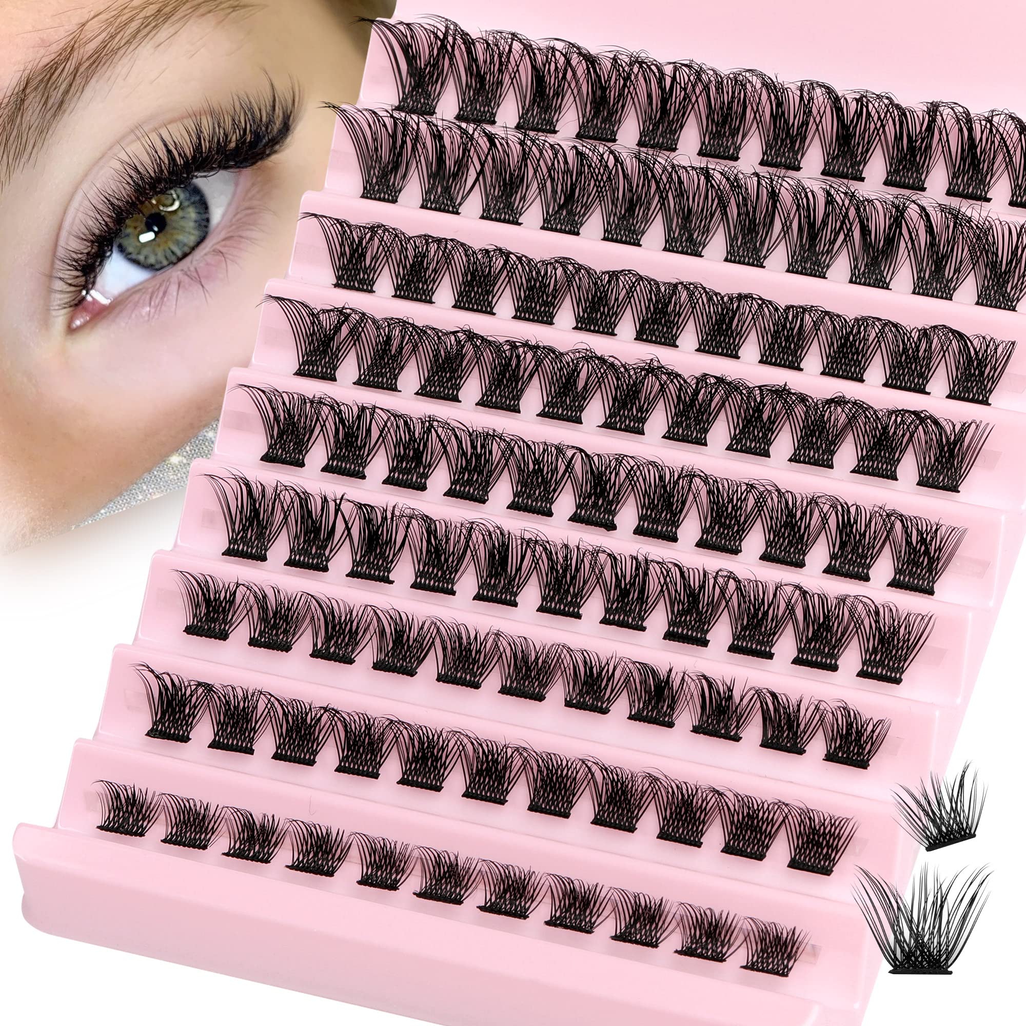 JIMIRE Lashes Clusters, Reusable Fluffy Cluster Lashes, Natural Wispy DIY at Home Eyelash Extensions with Individual D Curl, 8-1