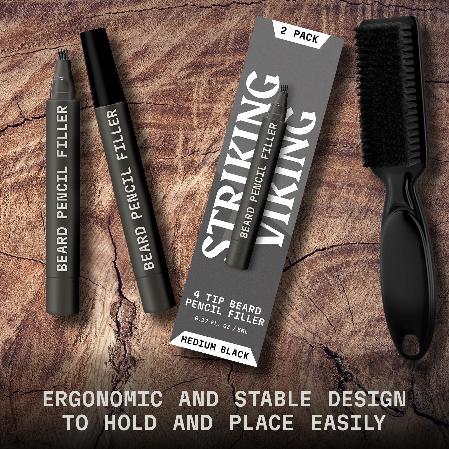 2 Pack Beard Filling Kit With 4 Tips - Long Lasting Waterproof Pencil And Brush, Shape & Define Your Beard - Striking Viking (Me