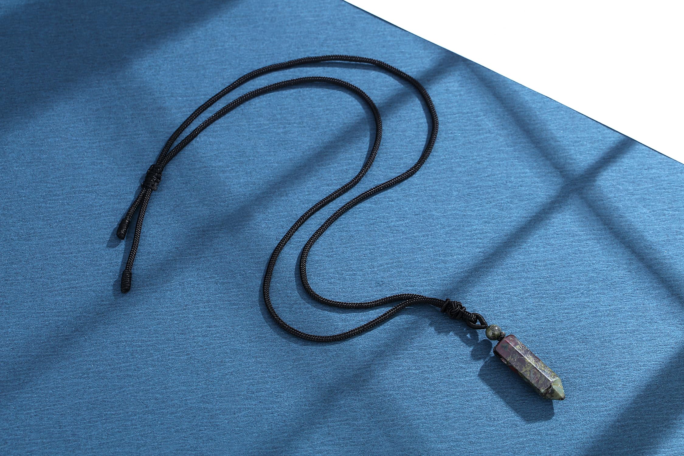XIANNVXI Bloodstone Necklace for Men Healing Crystal Necklace Men 's Necklaces Adjustable Rope Pendant Natural Gemstone Necklace