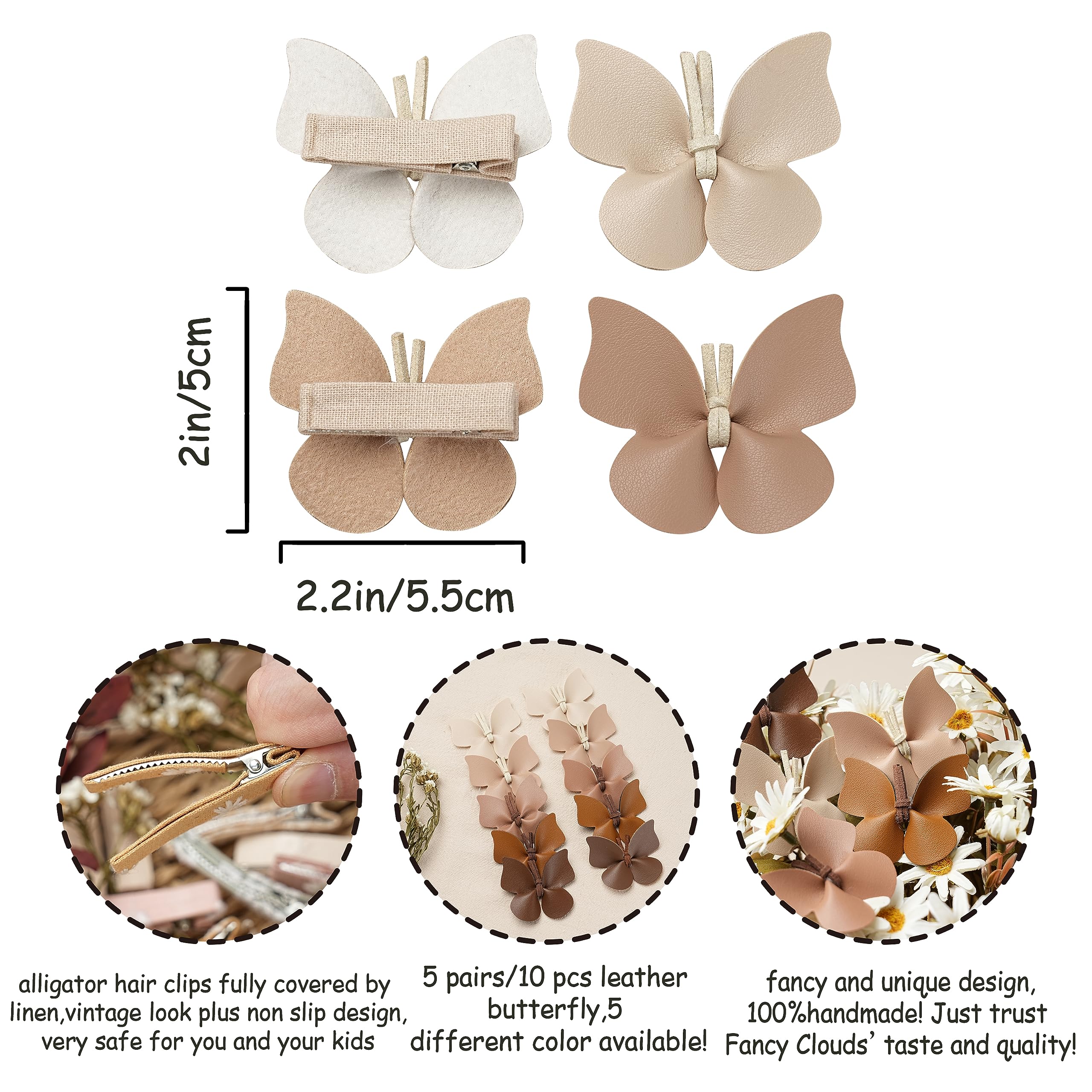 Bubbow 20 Pcs Butterfly Hair Clips For Girls Women Toddler Baby,Leather Bows With Fully Lined Alligator Clips,Handmade Hair Acce