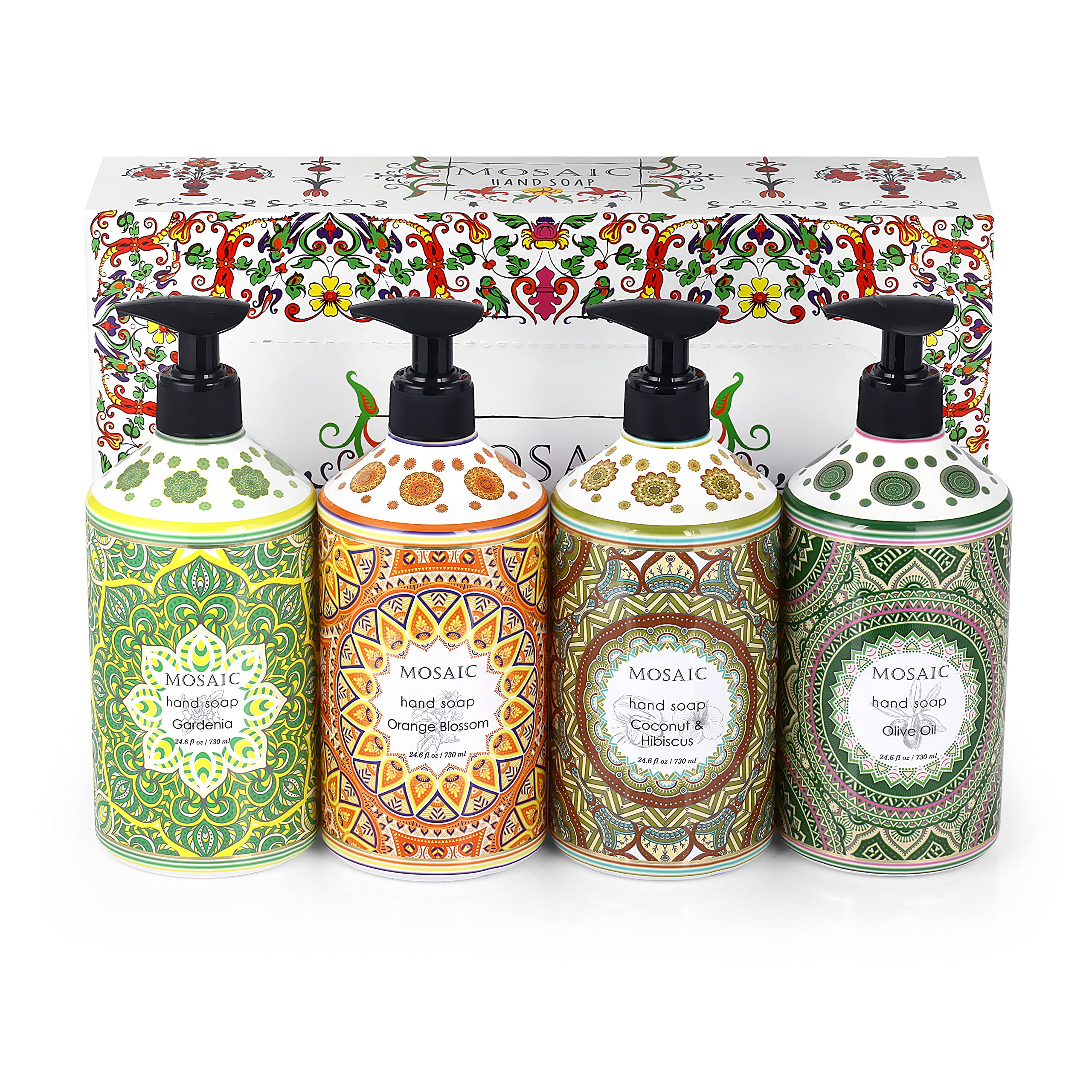 Mosaic Liquid Hand Soap  Hand Wash Gift Set, Ideal Bathroom Hand Soap And Kitchen Hand Soap Set , Olive Oil + Coconut & Hibiscus