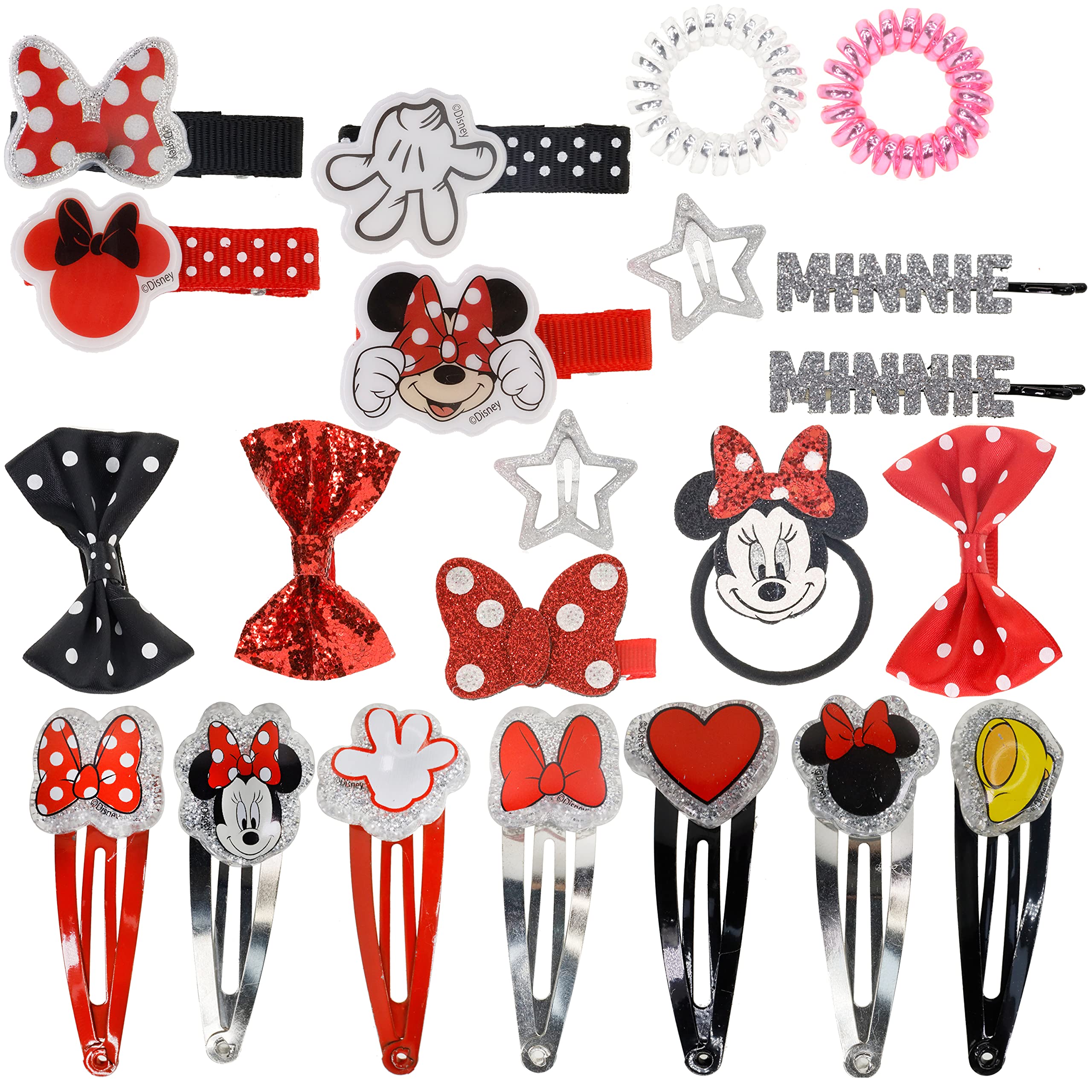 Townley Girl Disney Minnie Mouse Hair Accessories Kit - 22 Pieces, Multi, Perfect for Girls Ages 3+, Model MB1640GA