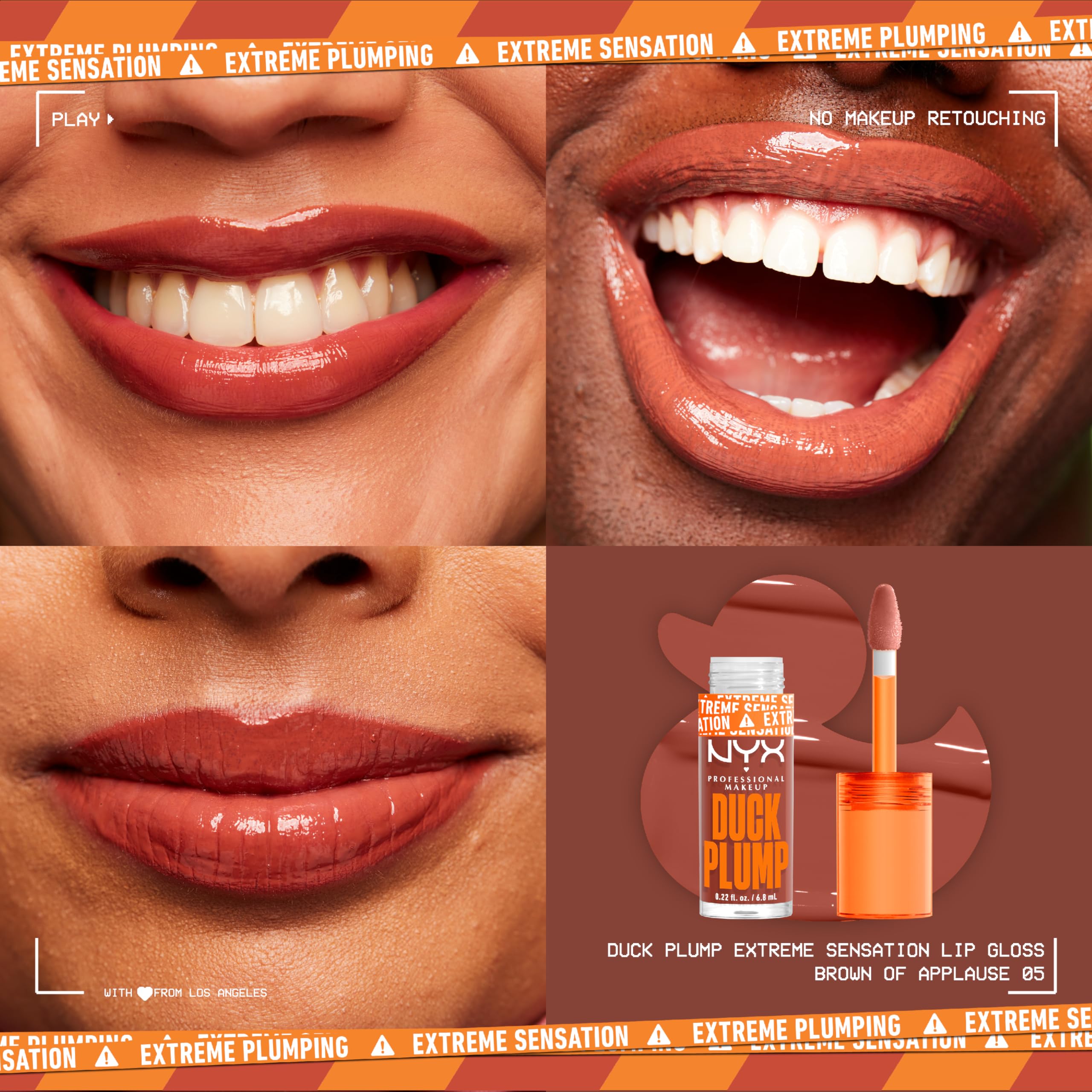 NYX PROFESSIONAL MAKEUP Duck Plump High Pigment Plumping Lip Gloss with Spicy Ginger, Vegan Lip Makeup - Brown Of Applause (Warm