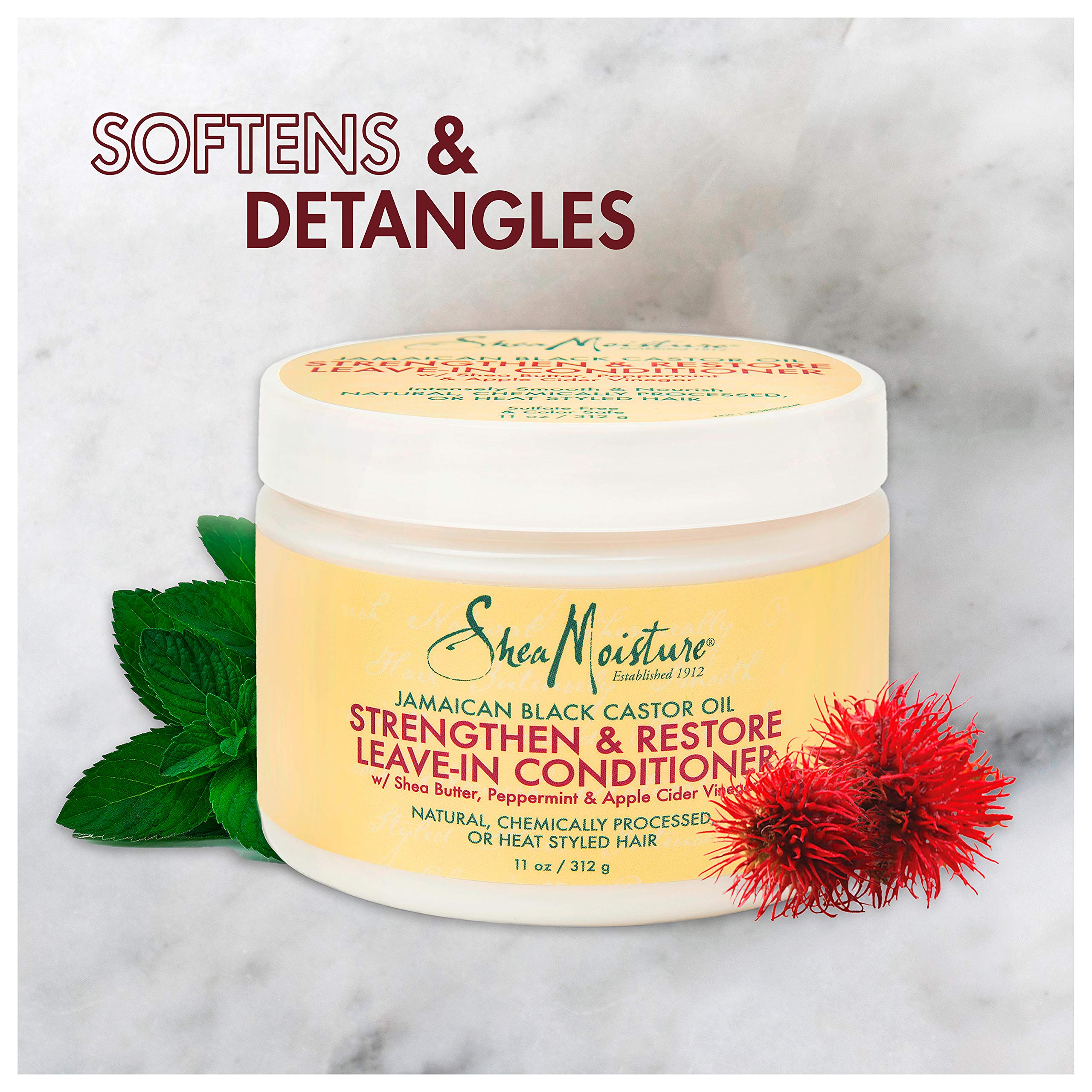SheaMoisture Leave-In Conditioner with Pure Jamaican Black Castor Oil for Damaged, Over-Processed Hair - Softens and Detangles,