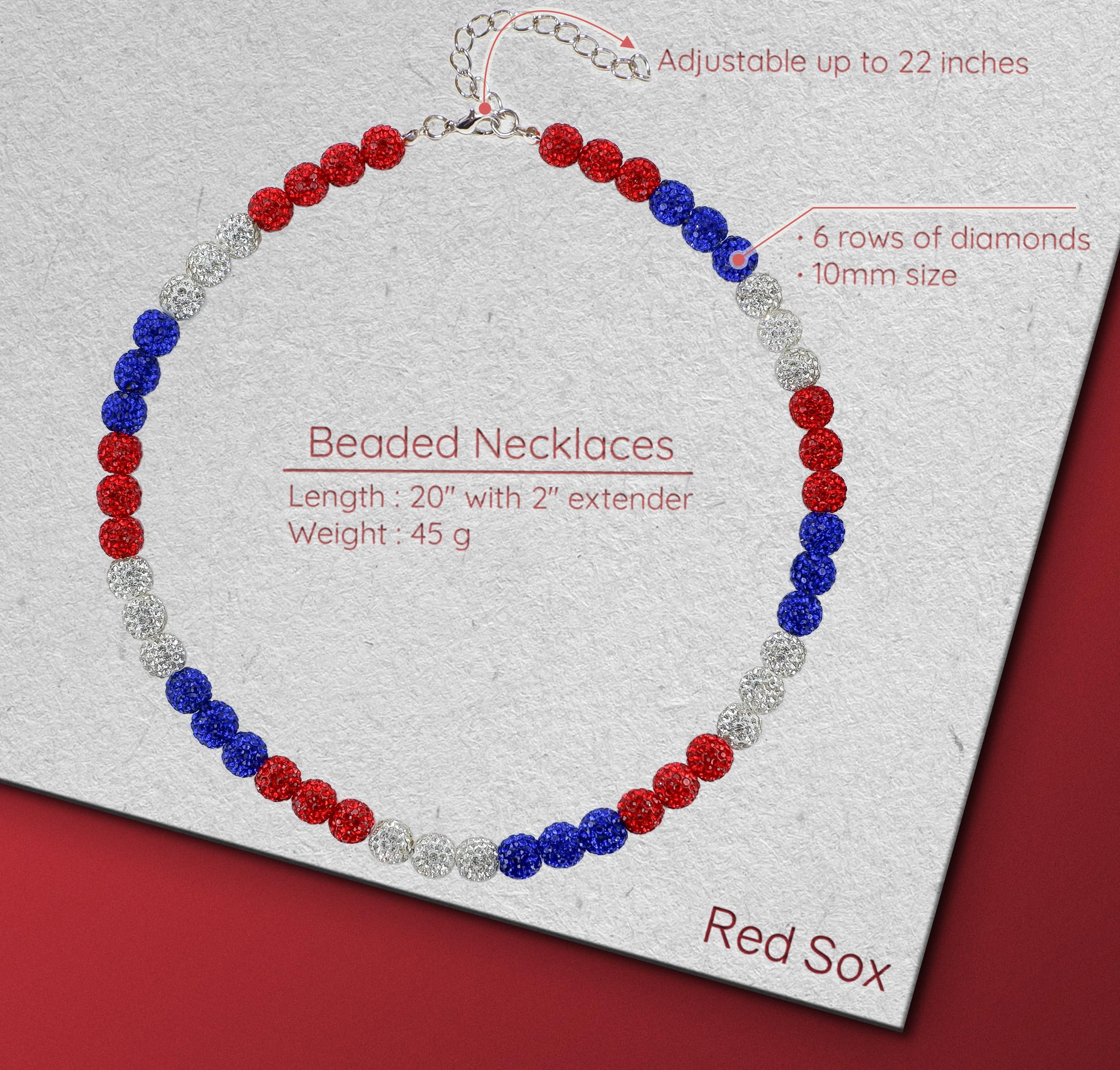 SUPBOMM Baseball Ice Necklace, Bling Beaded Necklaces, Drip Chain, League Team Colors Gifts for Men, Red Sox