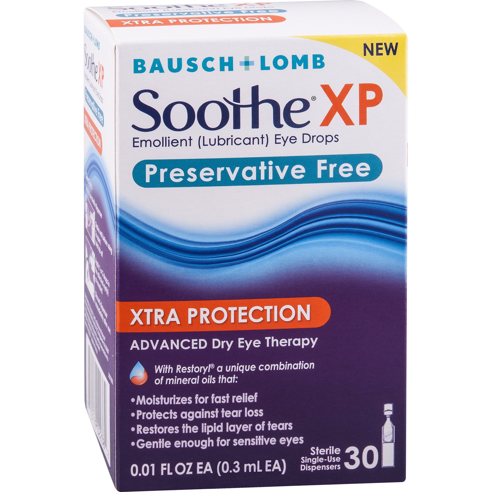 Eye Drops by Bausch  Lomb, Lubricant Relief for Dry Eyes, Soothe XP, Preservative Free, Single Use Dispensers, 03 mL, 30 count