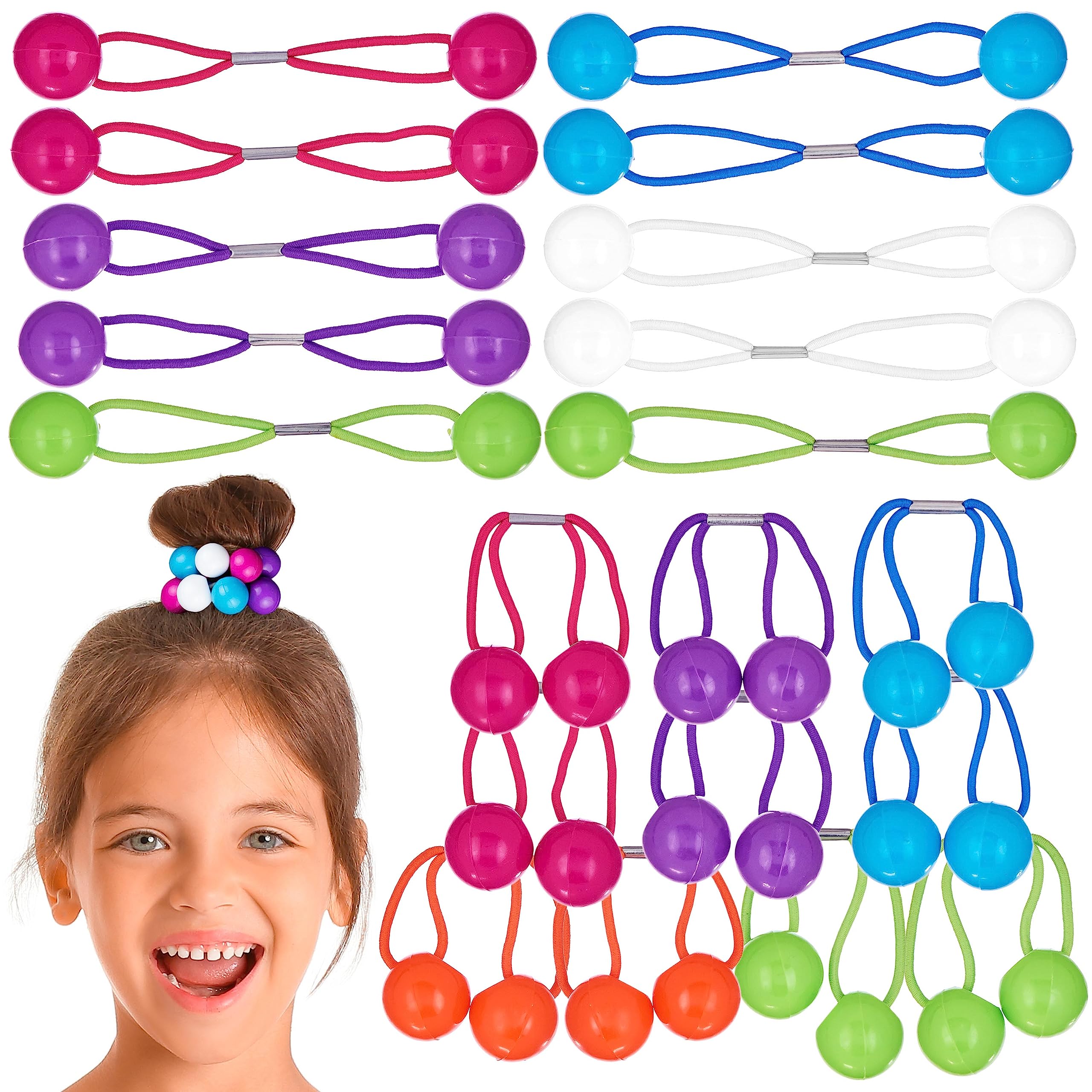 Expressions 20pc Ponytailers Ponytail Balls Hair Elastics Collection, 18mm Round Opaque Multicolored Twin Hair Beads Bauble Hair