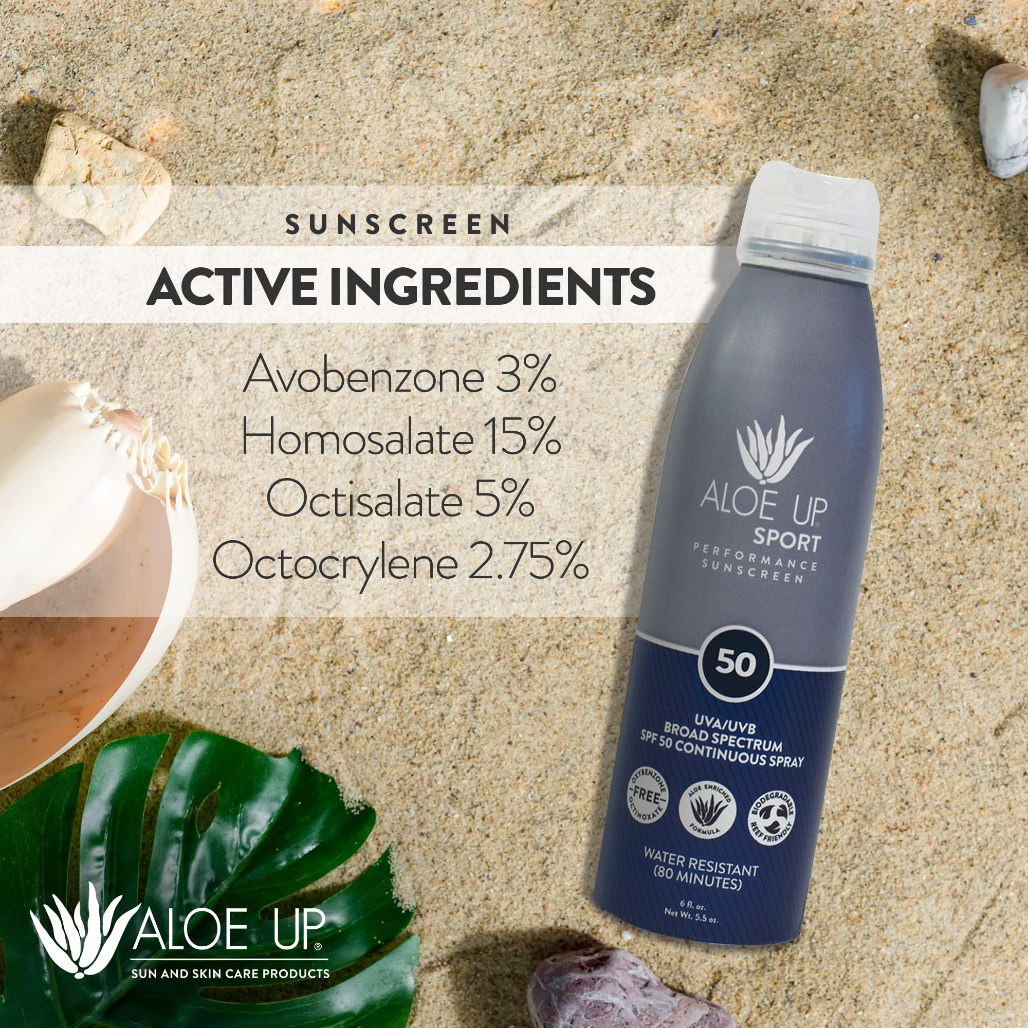 Aloe Up Sport Continuous Spray Sunscreen Spf 50 - Broad Spectrum Uva/Uvb Sunscreen Protector For Face And Body - With Aloe Vera