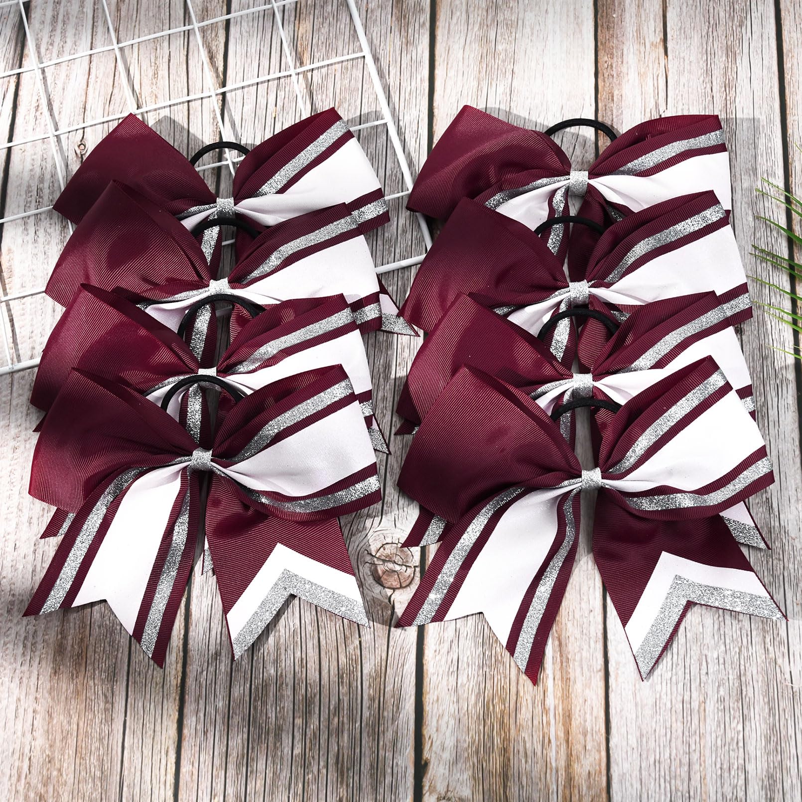 8 Pcs Large Glitter Cheer Bows 8'' Hair Bows Sparkly Cheerleading Softball Team Bow Hair Ponytail Holder Accessories For Cheerle