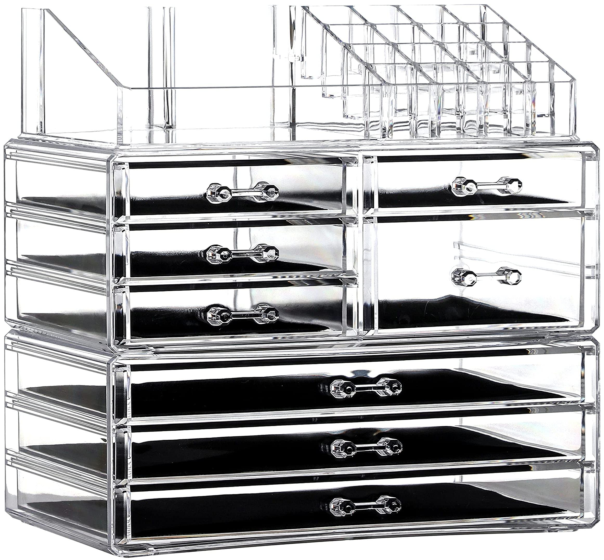 Cq acrylic 3 Pack Clear Make Up Organizers for Vanity,Stackable 8 Drawers Make Up Organizer,Cute Desk Organizer for Vanity Jewel