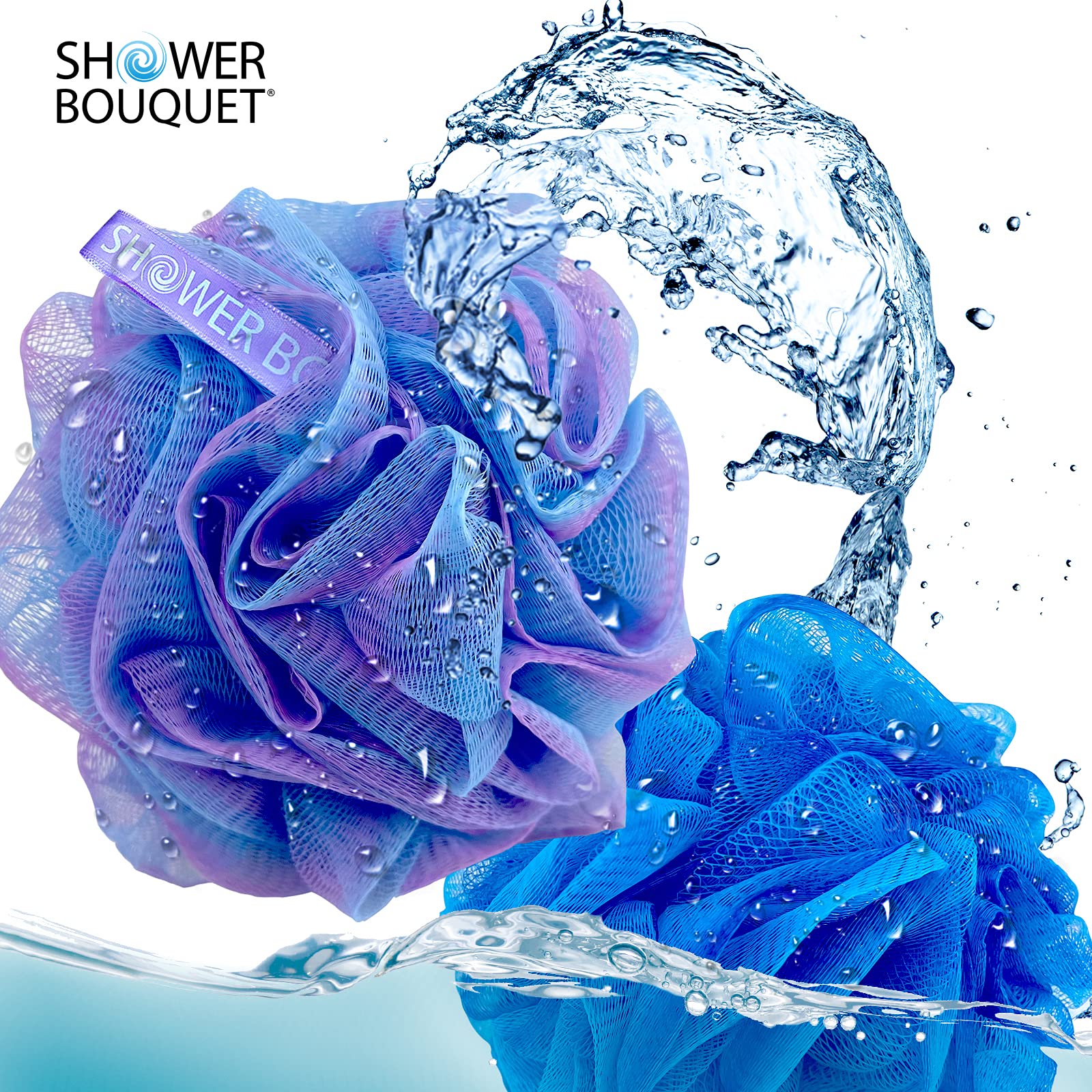 Shower Bouquet Loofah Bath-Sponge Swirl-Deep-Set-Xl-75G Extra Large 4 Pack, Soft Mesh Net Luffa Loofa Loufa Puff - Exfoliating B