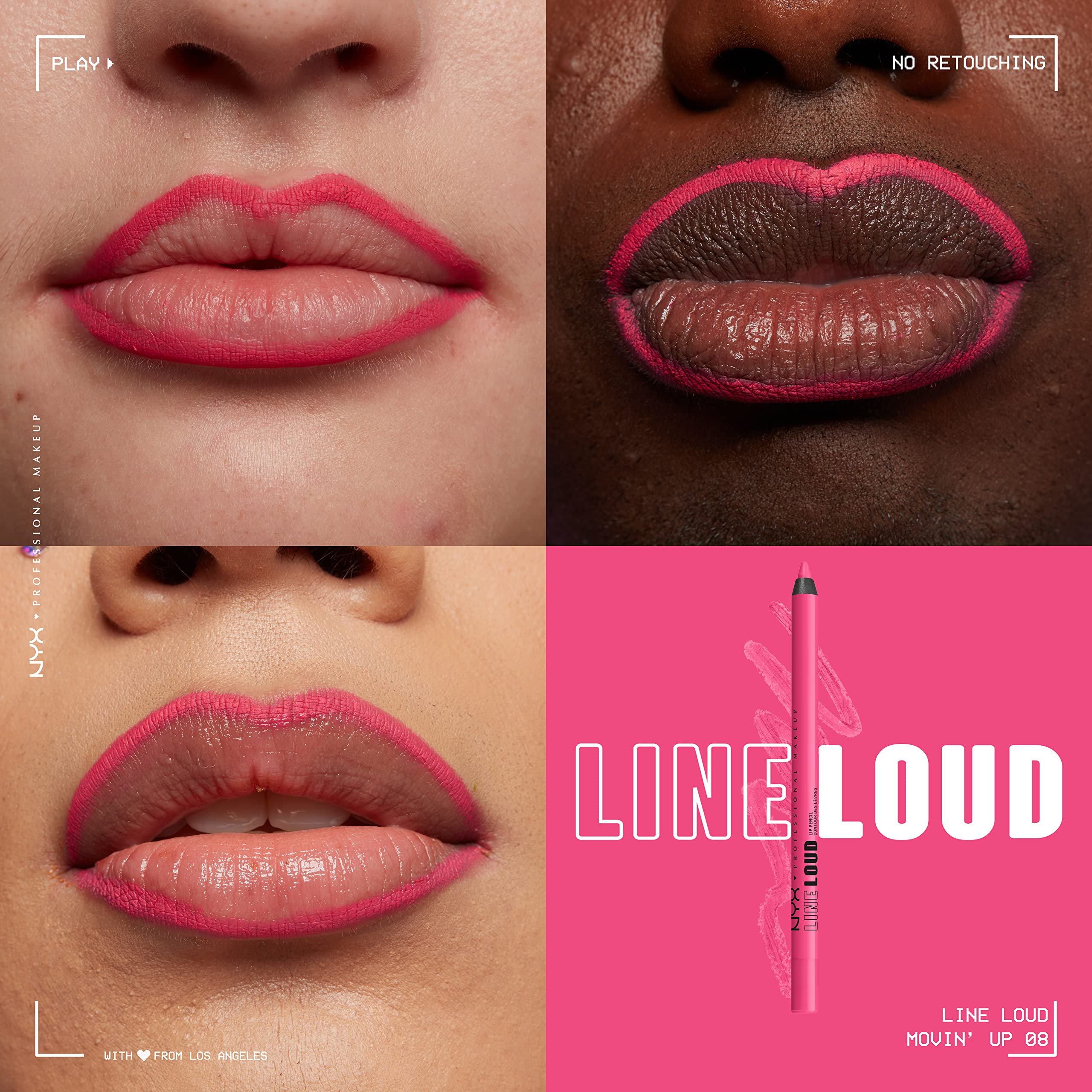 NYX PROFESSIONAL MAKEUP Line Loud Lip Liner - Longwear Pigmented Pencil, Jojoba Oil & Vitamin E, 1 Count, Movin' Up (Bright Pink Peach)