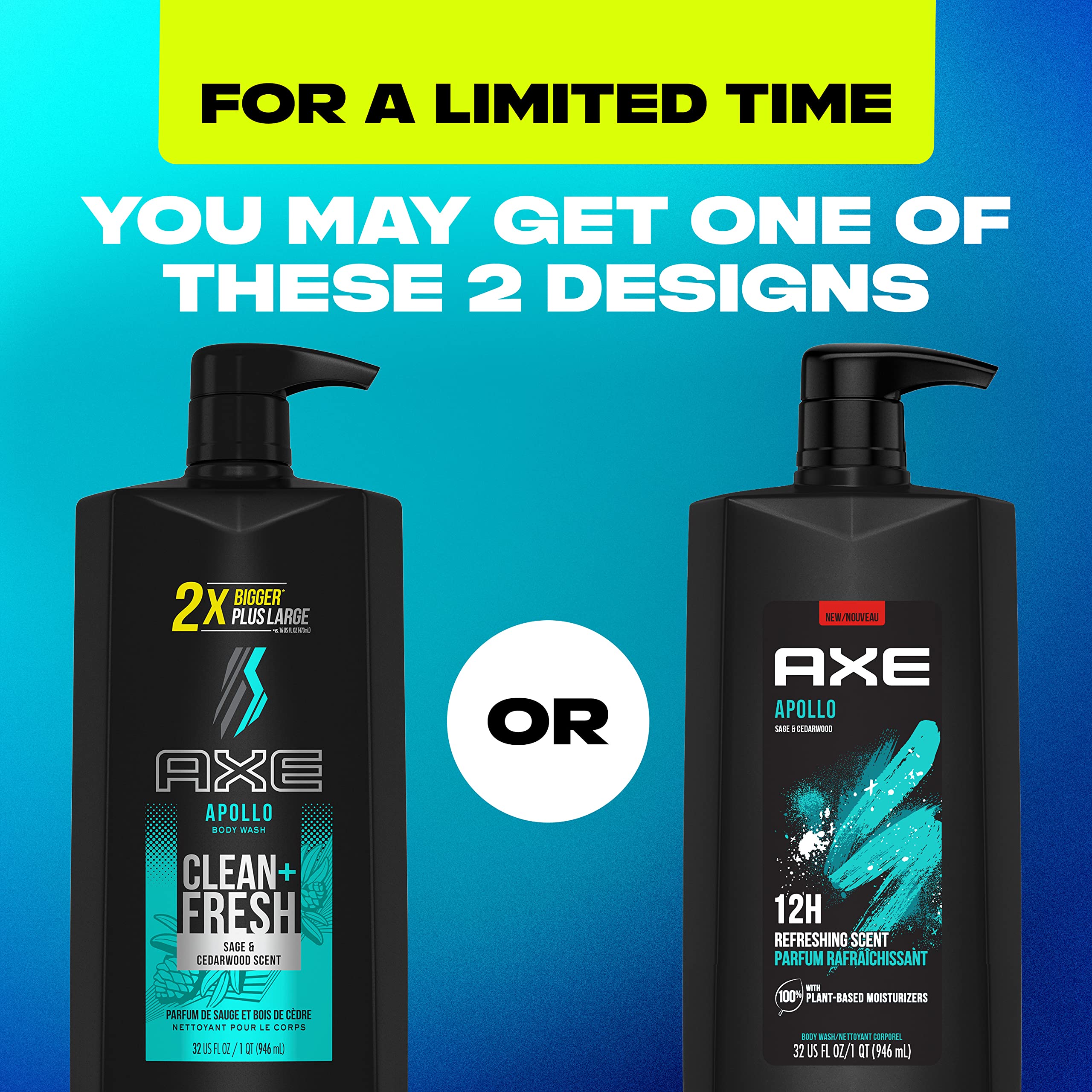 Axe Body Wash All-Day Fresh Shower Gel Apollo Sage & Cedarwood Men'S Body Wash With Odor-Busting Prebiotics 32 Oz Pump