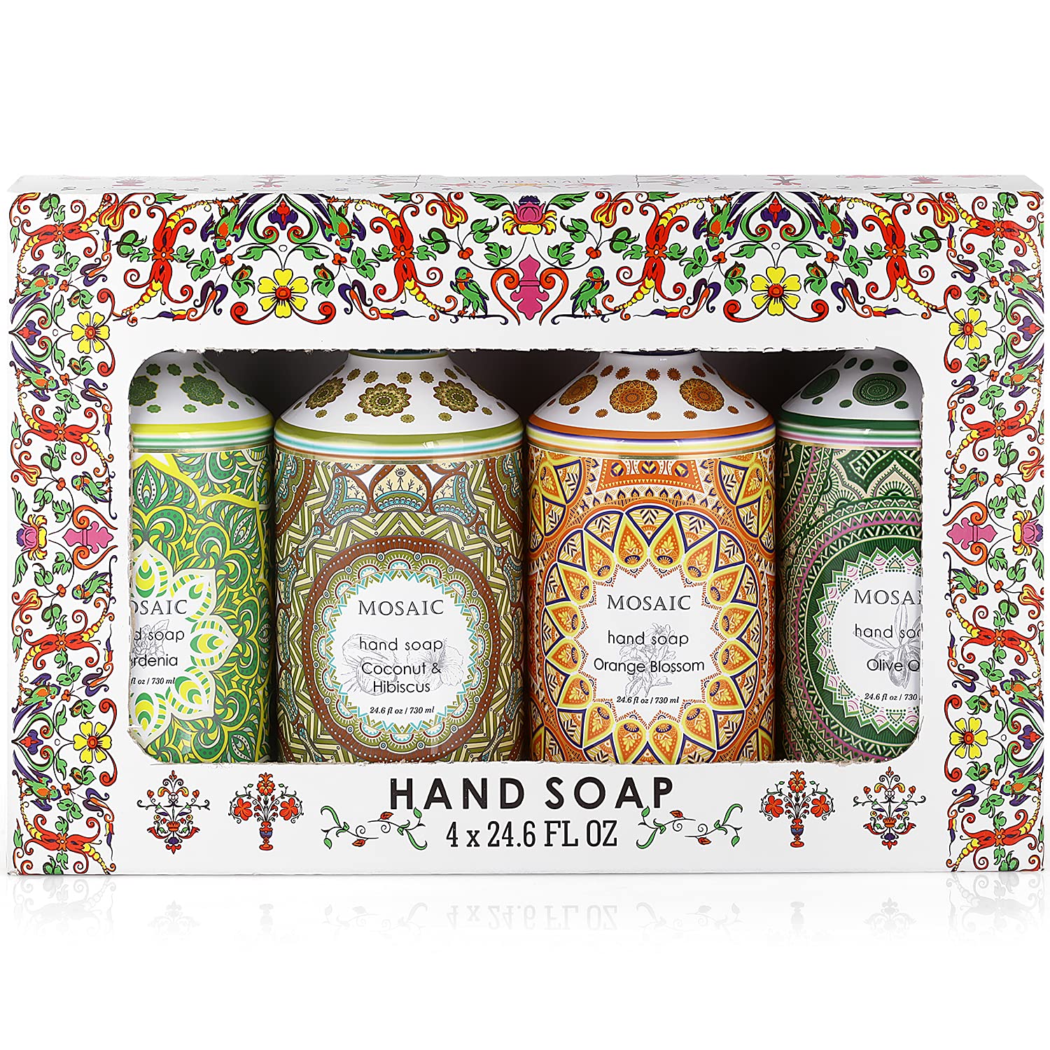 Mosaic Liquid Hand Soap  Hand Wash Gift Set, Ideal Bathroom Hand Soap And Kitchen Hand Soap Set , Olive Oil + Coconut & Hibiscus